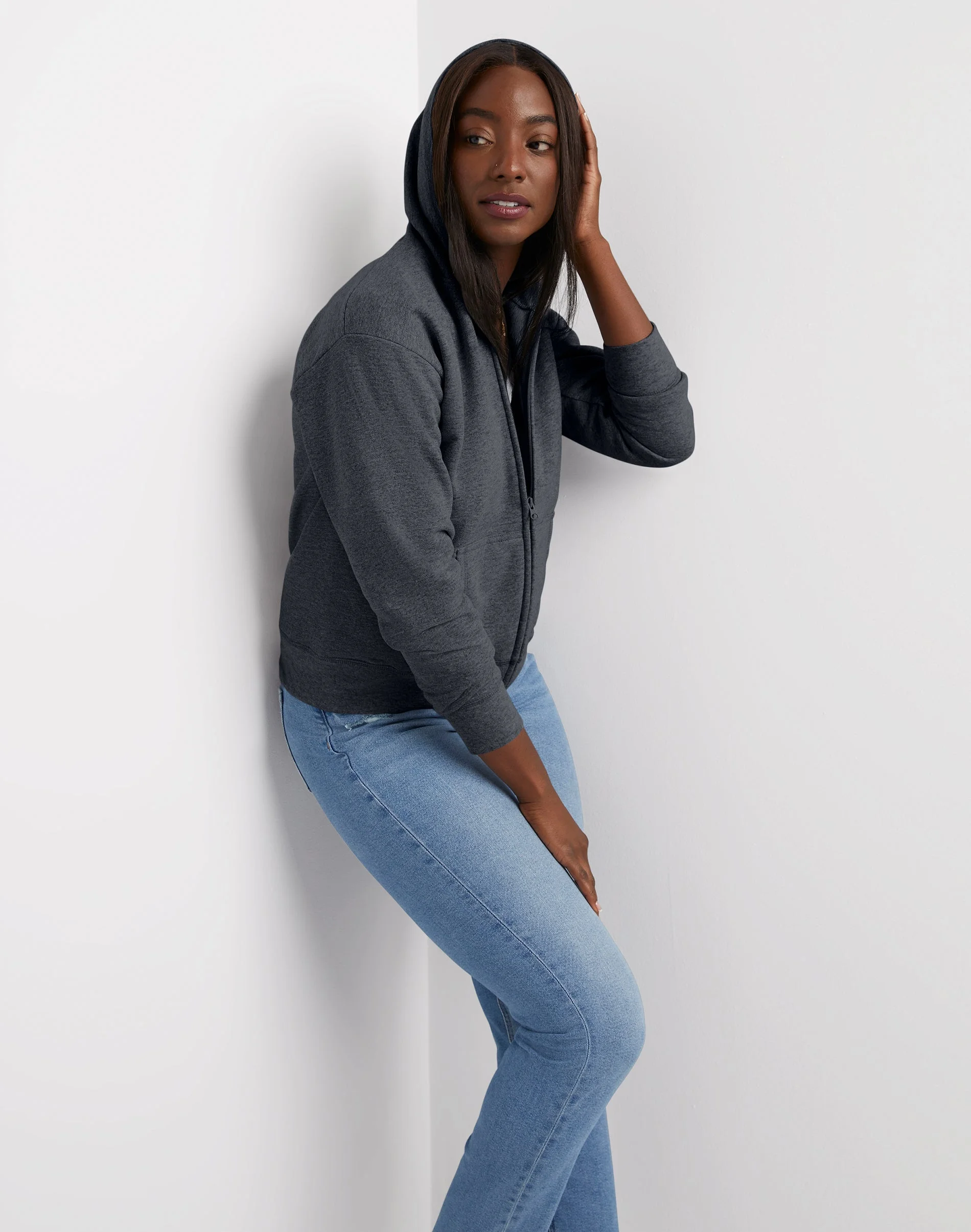 Hanes EcoSmart Women’s Fleece Zip Hoodie Slate Heather L