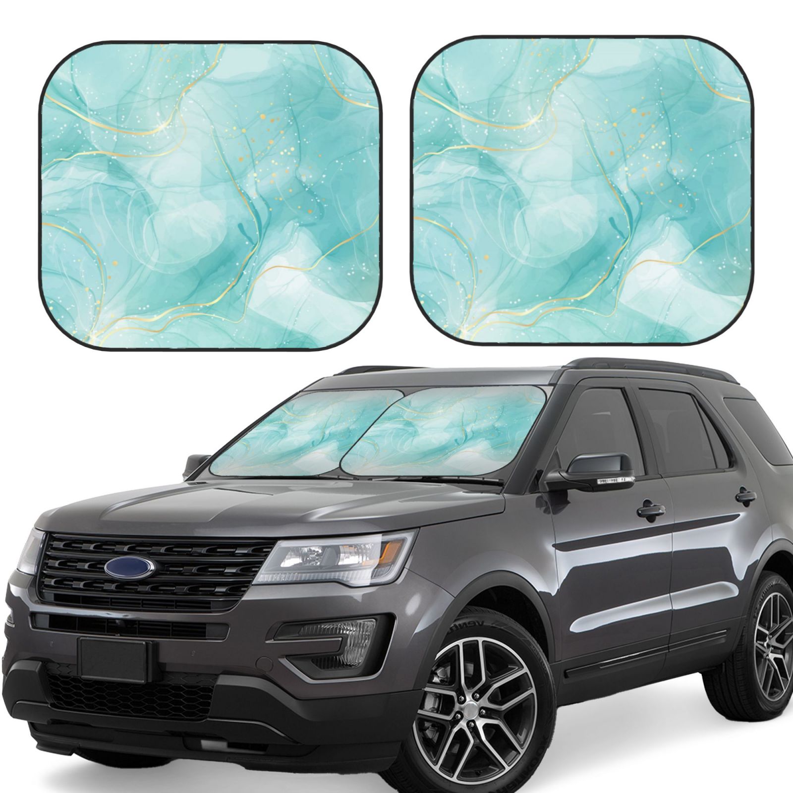 Lukts Blue Marble Print 2 Piece Car Sun Shade Windshield,Foldable Car Shade Front Windshield With Keeps Your Vehicle Cool, For Most Sedans Suv And Trucks - Small