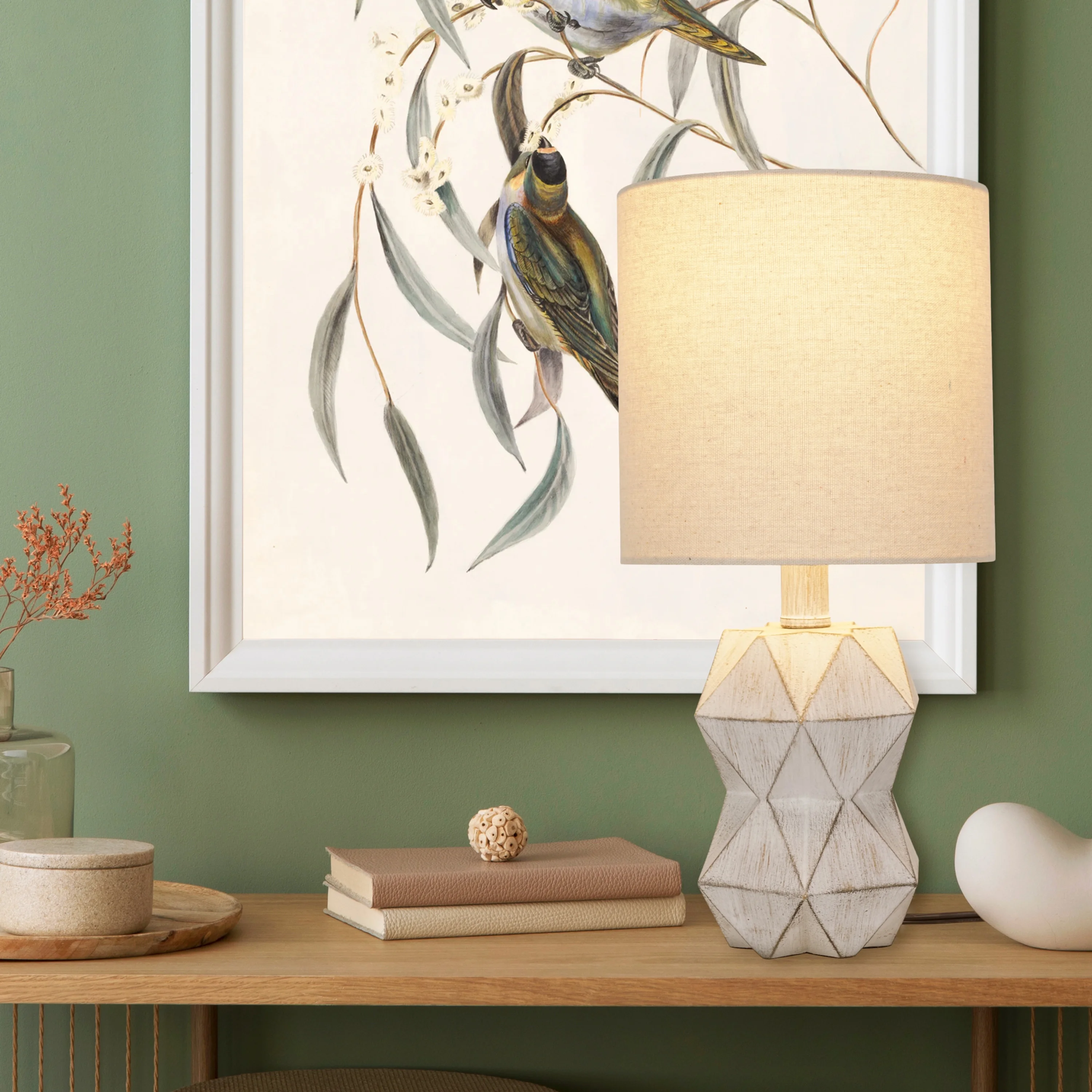 Better Homes & Gardens White Wash Faceted Faux Wood Table Lamp, 15.75