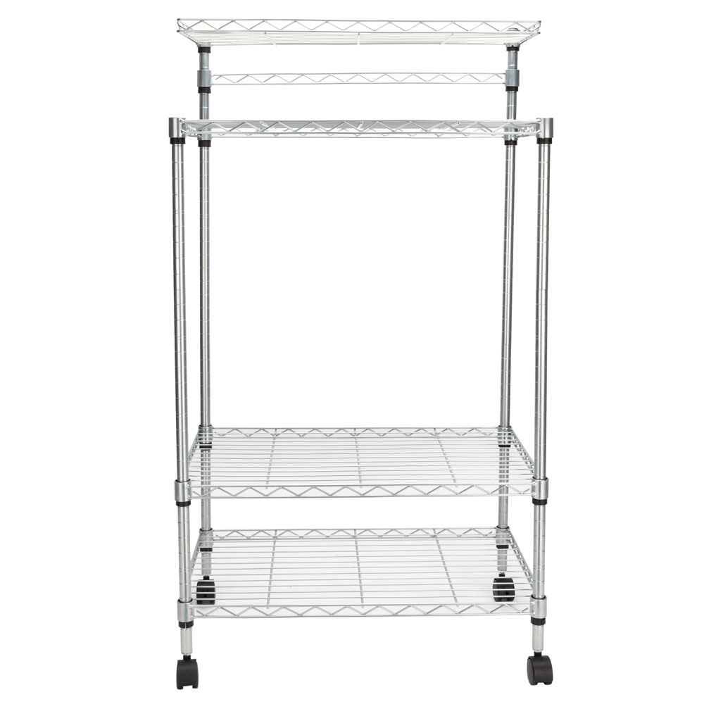 Storage Cart, 4 Layer Kitchen Bakers Rack Shelf Adjustable Microwave Oven Stand Silver