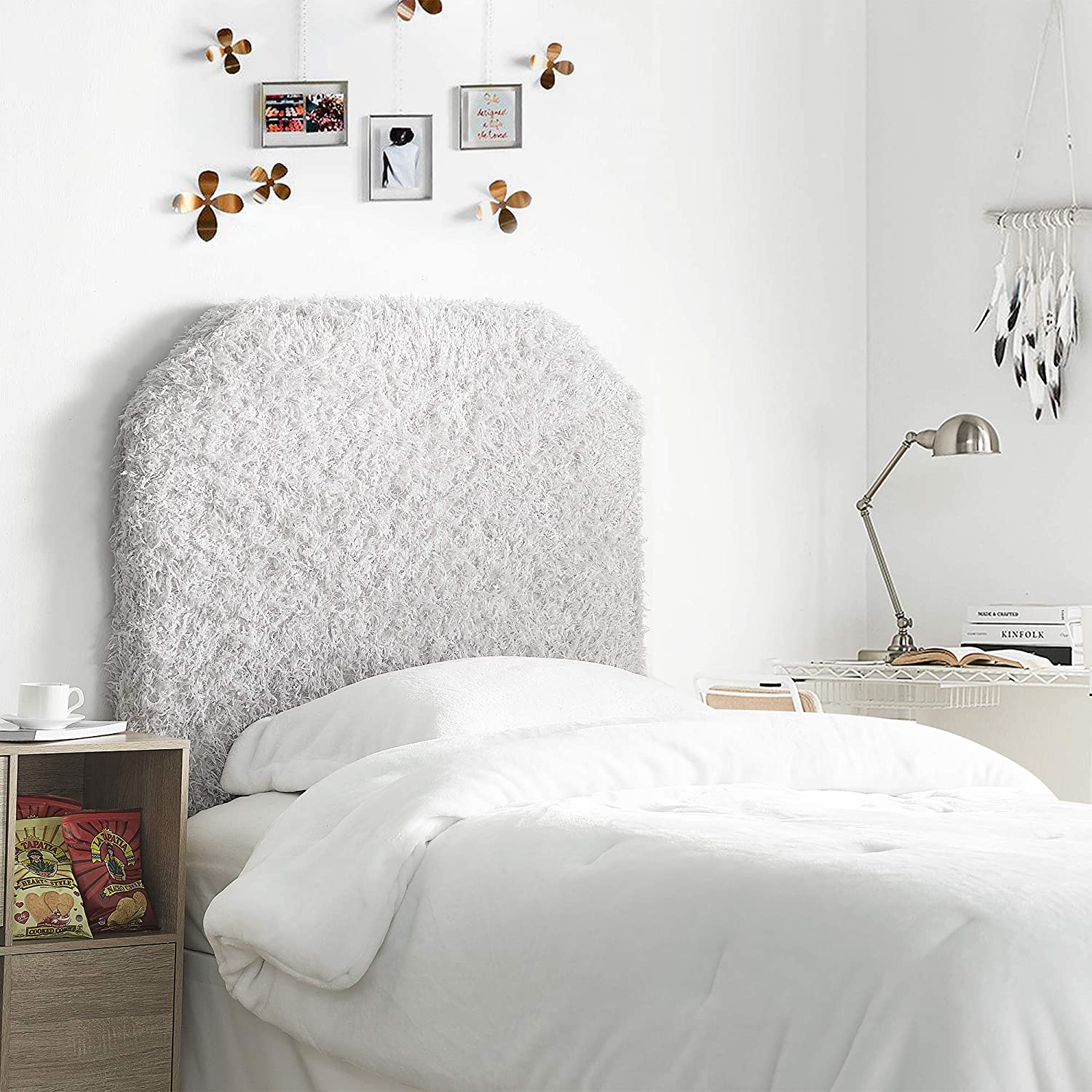 Fluffy Feathers College Headboard - Plush Texture Light Gray