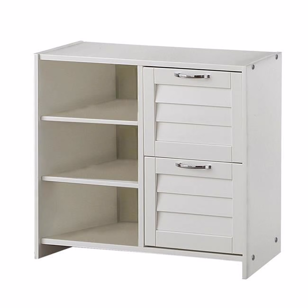 PD-795CW Louver 2 Drawer Chest with Shelves, White