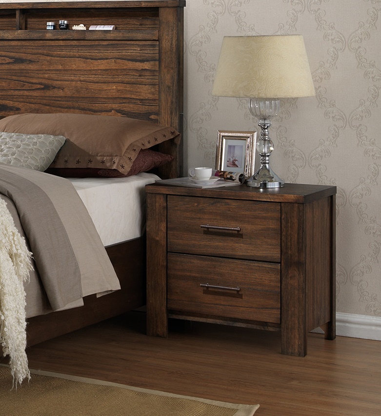 Natural Wood Finish Bedroom Furniture 4pc Set Queen Size Bed Dresser Mirror Nightstand Unique Storage HB FB