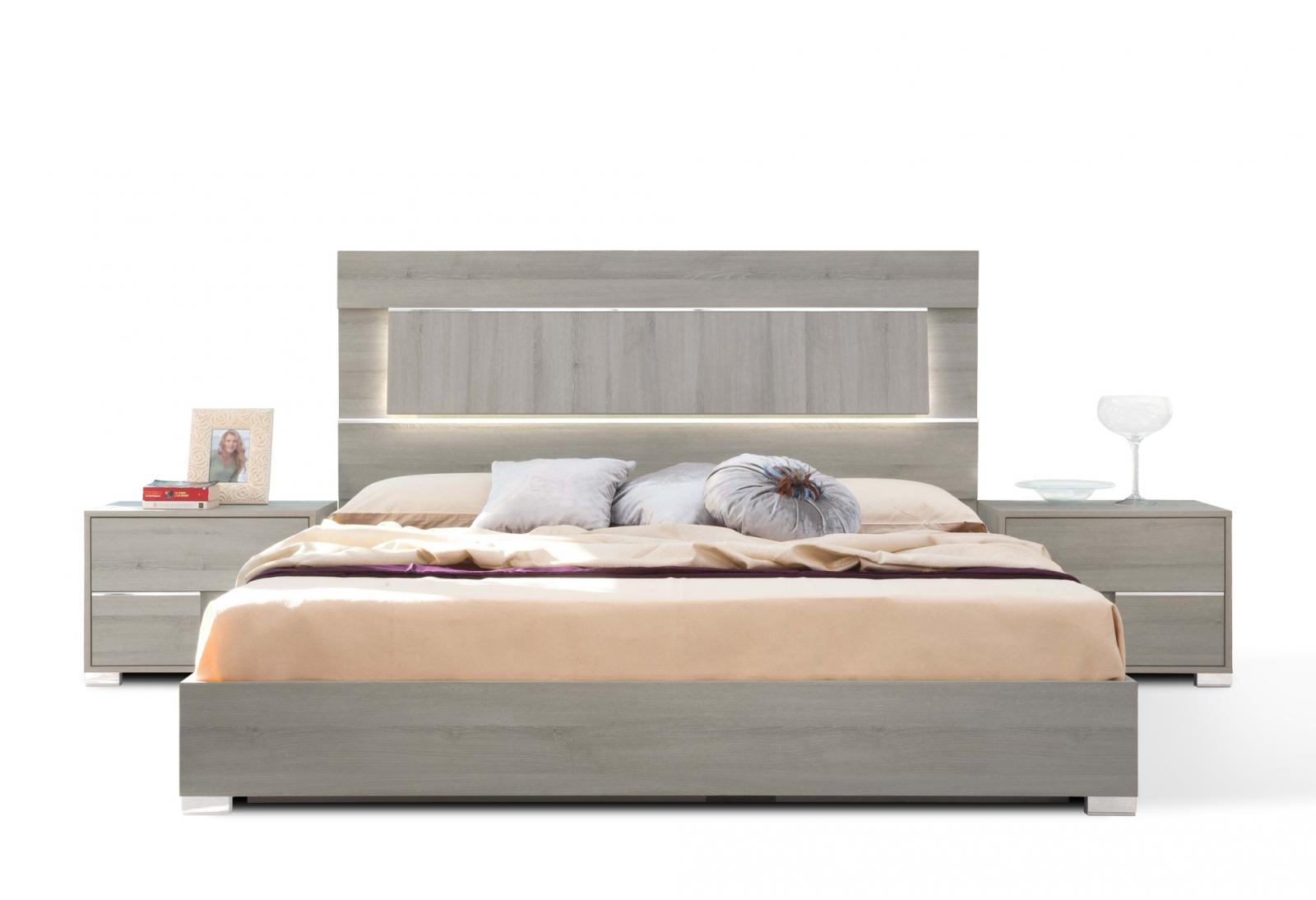 Grey Veneer LED Lighted Headboard King Bed Made In Italy VIG Modrest Ethan