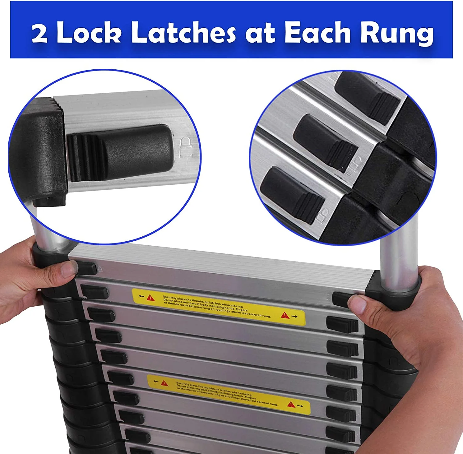 Bowoshen 16.5Ft Aluminum Telescoping Ladder,2 Detachable Hooks Multi-Use Retractable Foldable Extension Step Attic Ladder,330lbs Load Capacity,BS1