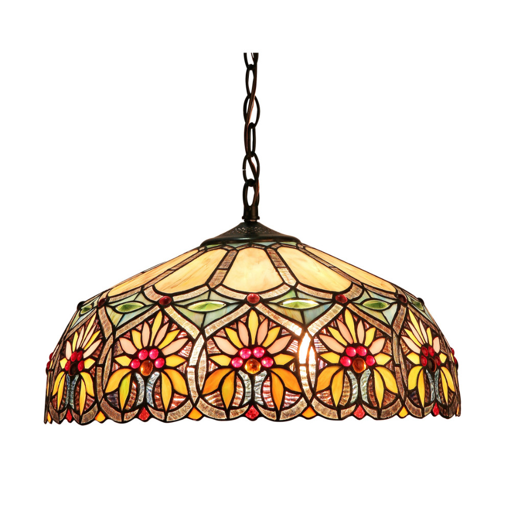 CHLOE Lighting SUNNY Tiffany-style 2 Light Floral Ceiling Pendant Fixture 18