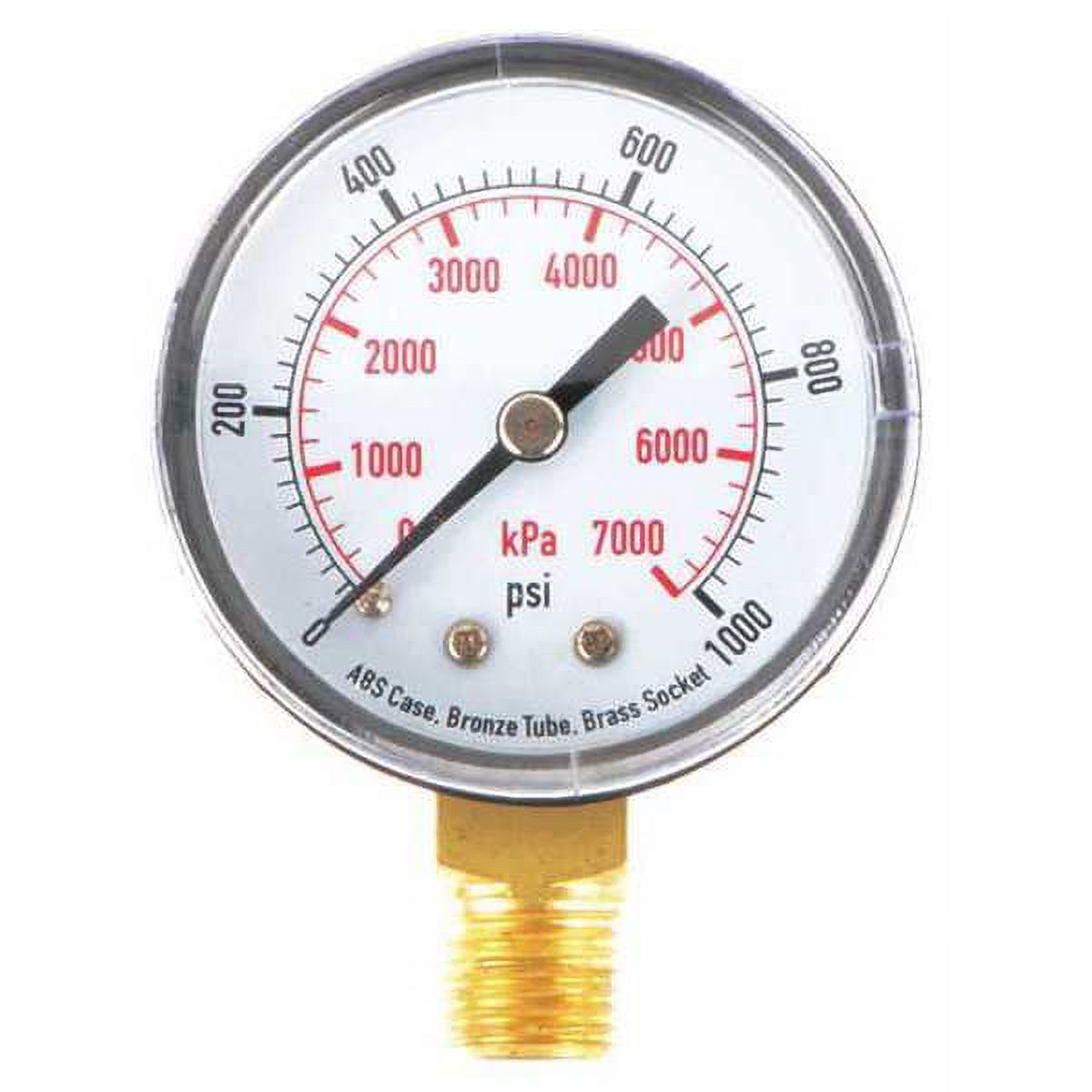 ZoroSelect Pressure Gauge, 0 to 1000 psi, 1/4 in BSPT, Plastic, Black