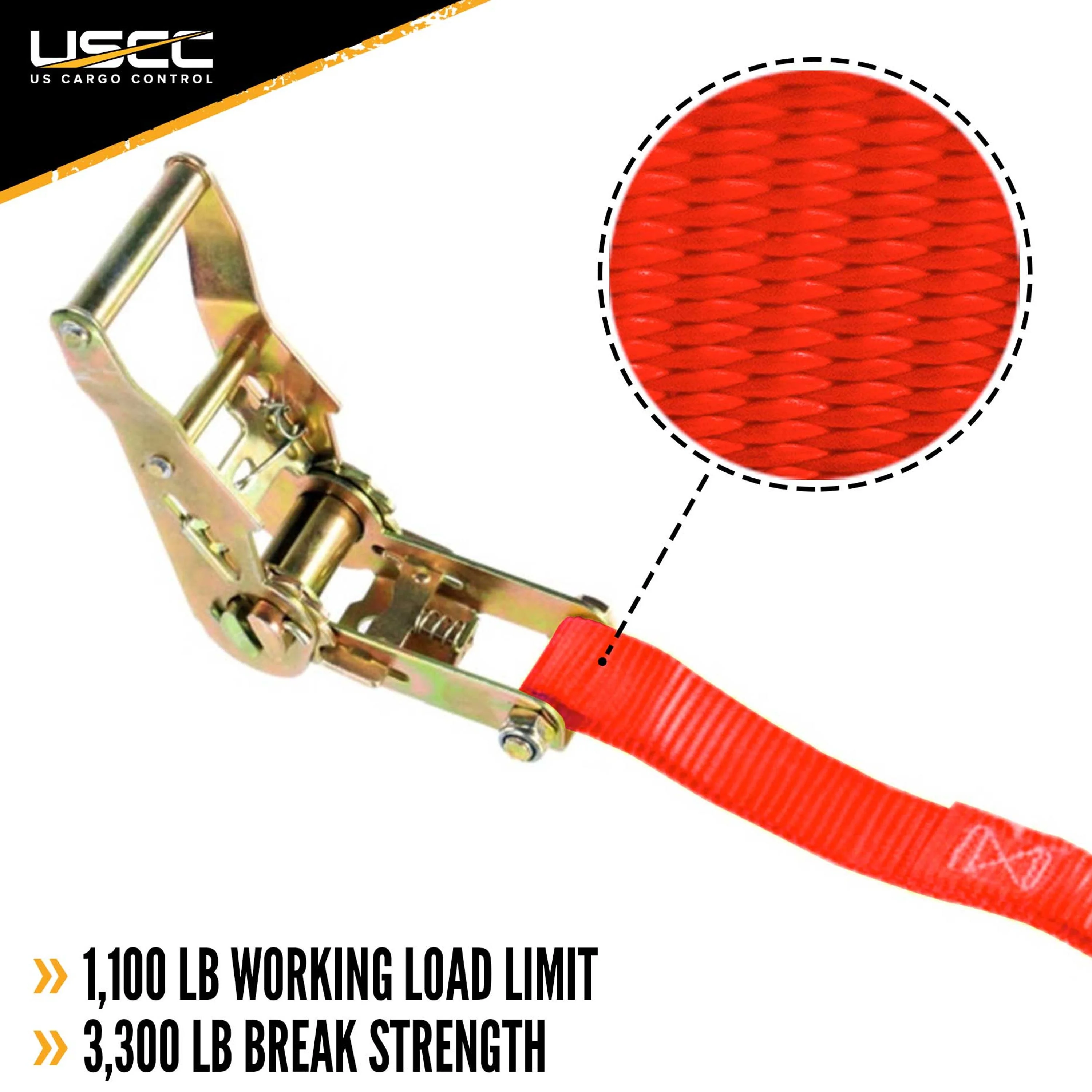 US Cargo Control, Wire Hook Ratchet Strap Tie Downs, 1 Inch Wide X 6 Foot Long, Dependable Utility Straps For Cargo Securement And More, Red Ratchet Tie Down Wire Hook Straps, 2 Pack