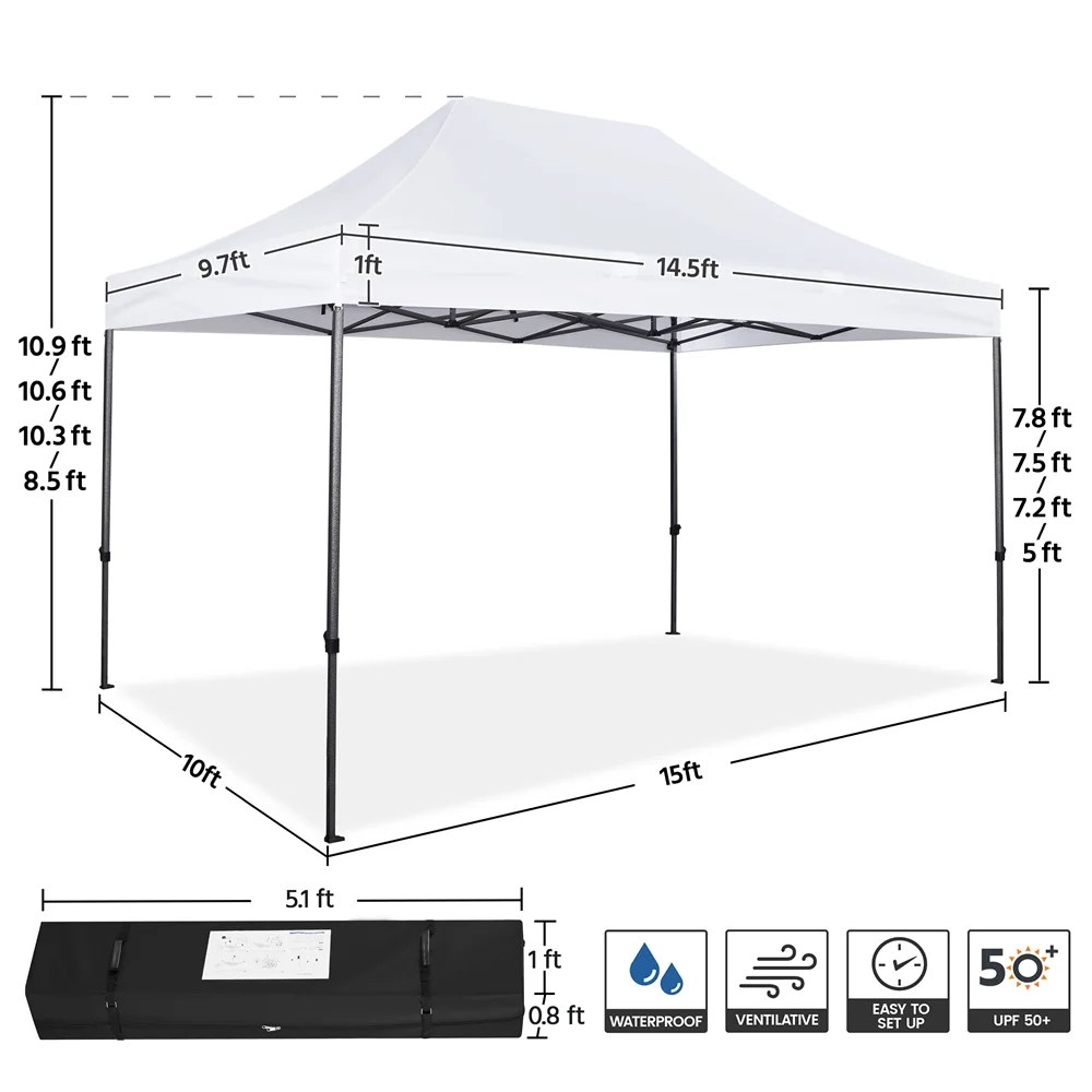 Renwick 15x10 ft Pop up Canopy Tent with Roller Bag & Sandbags, White