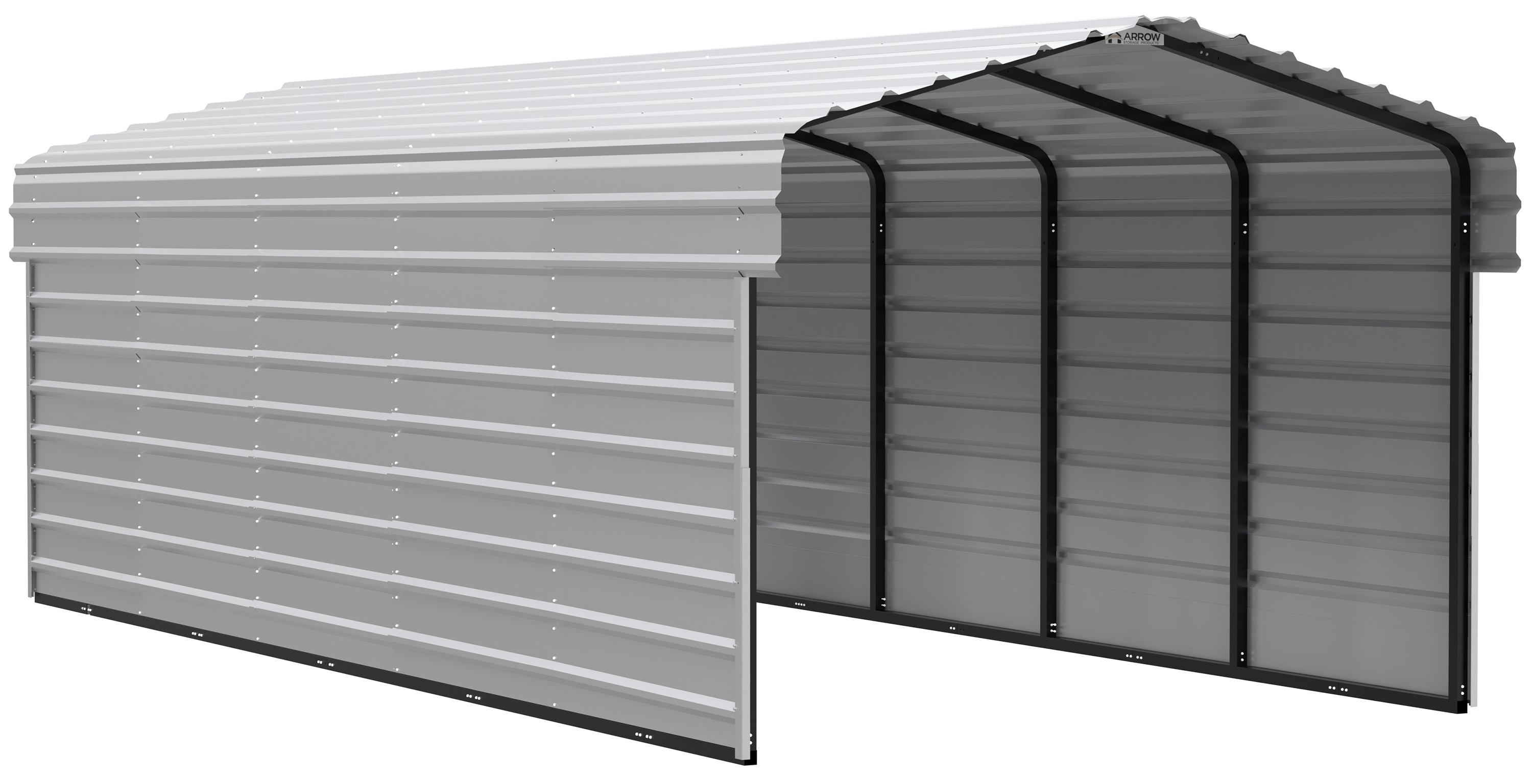 Arrow Carports Galvanized Steel Carport, with 2-Sided Enclosure, Compact Car Metal Carport Kit, 10' x 24' x 7', Eggshell