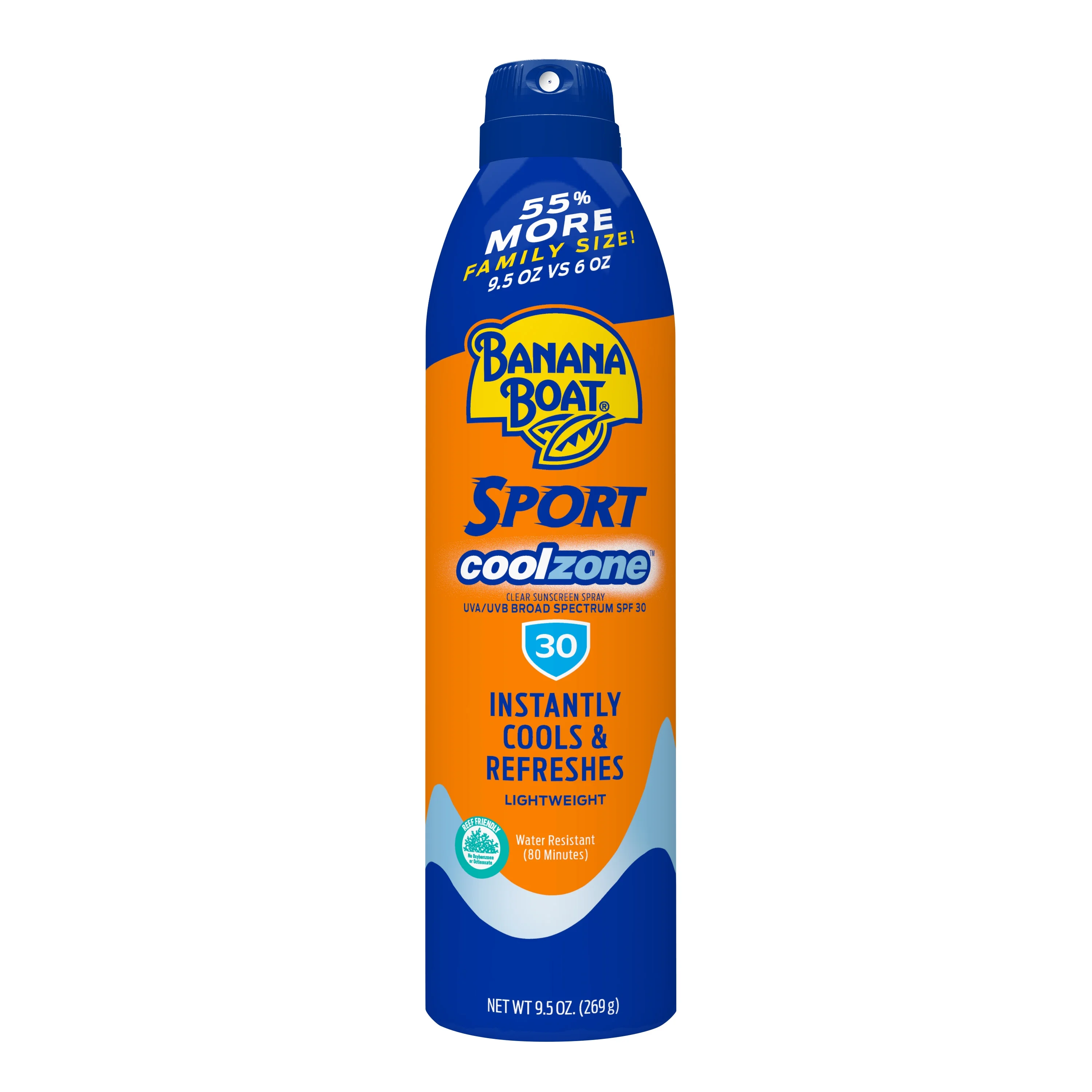 Banana Boat Sport CoolZone Sunscreen Spray, SPF 30, 9.5 Oz Family Size