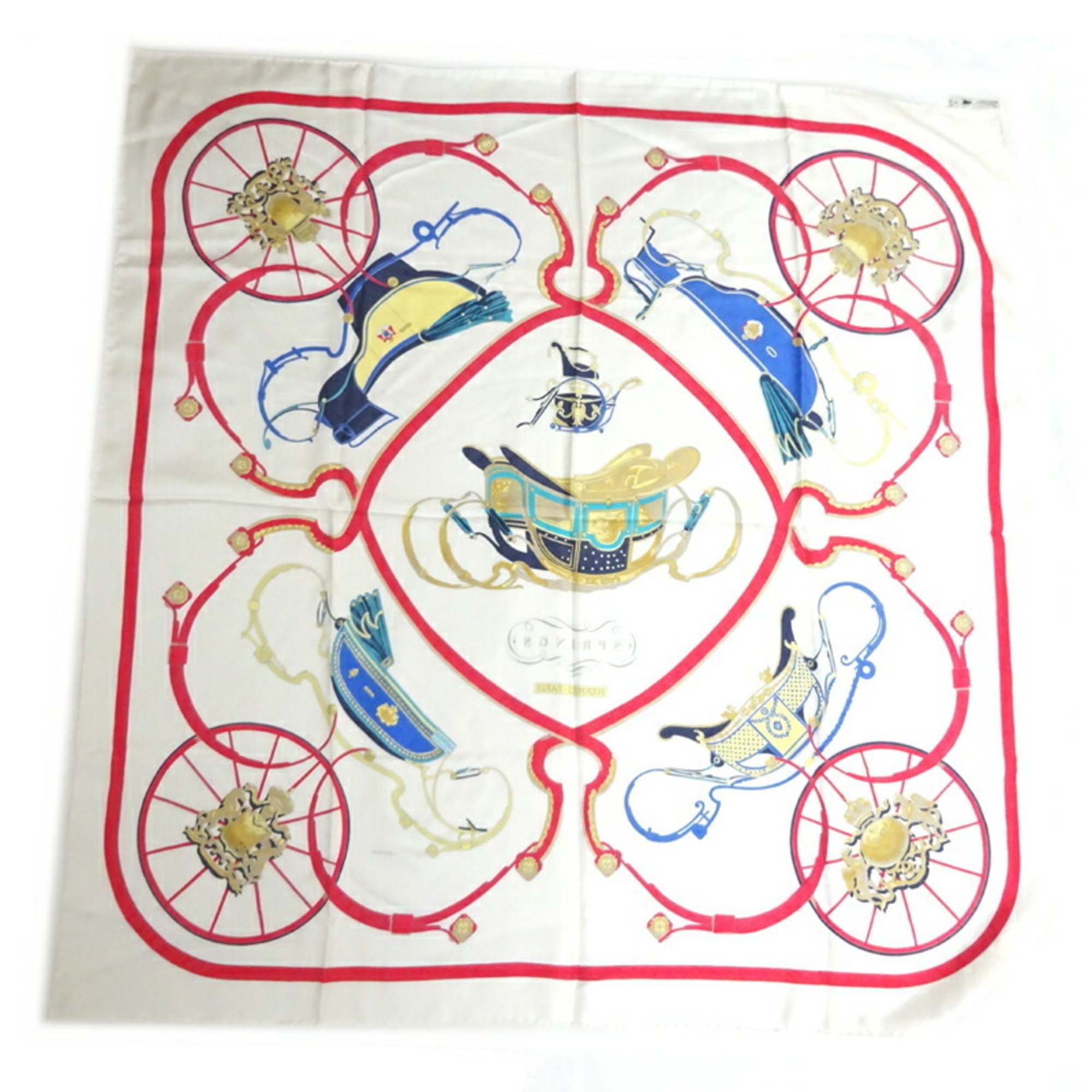 Pre-Owned Hermes Carré 90 Springs Spring Women's Scarf Muffler 100% Silk Multi (Fair)