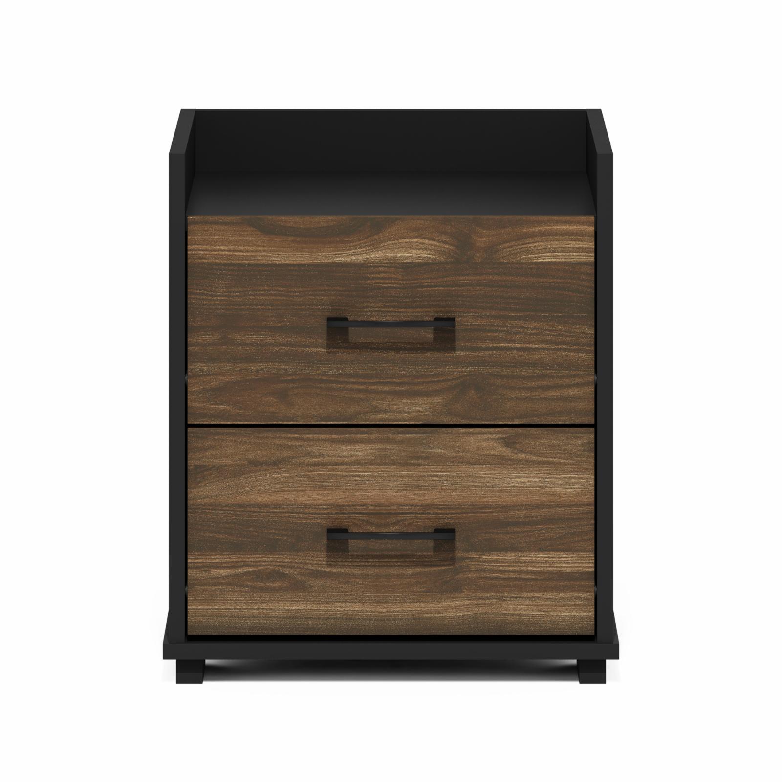 Furinno Tidur Modern Bedroom Bedside Tables Handle 2-Drawer Chest Nightstand, Columbia Walnut/Black