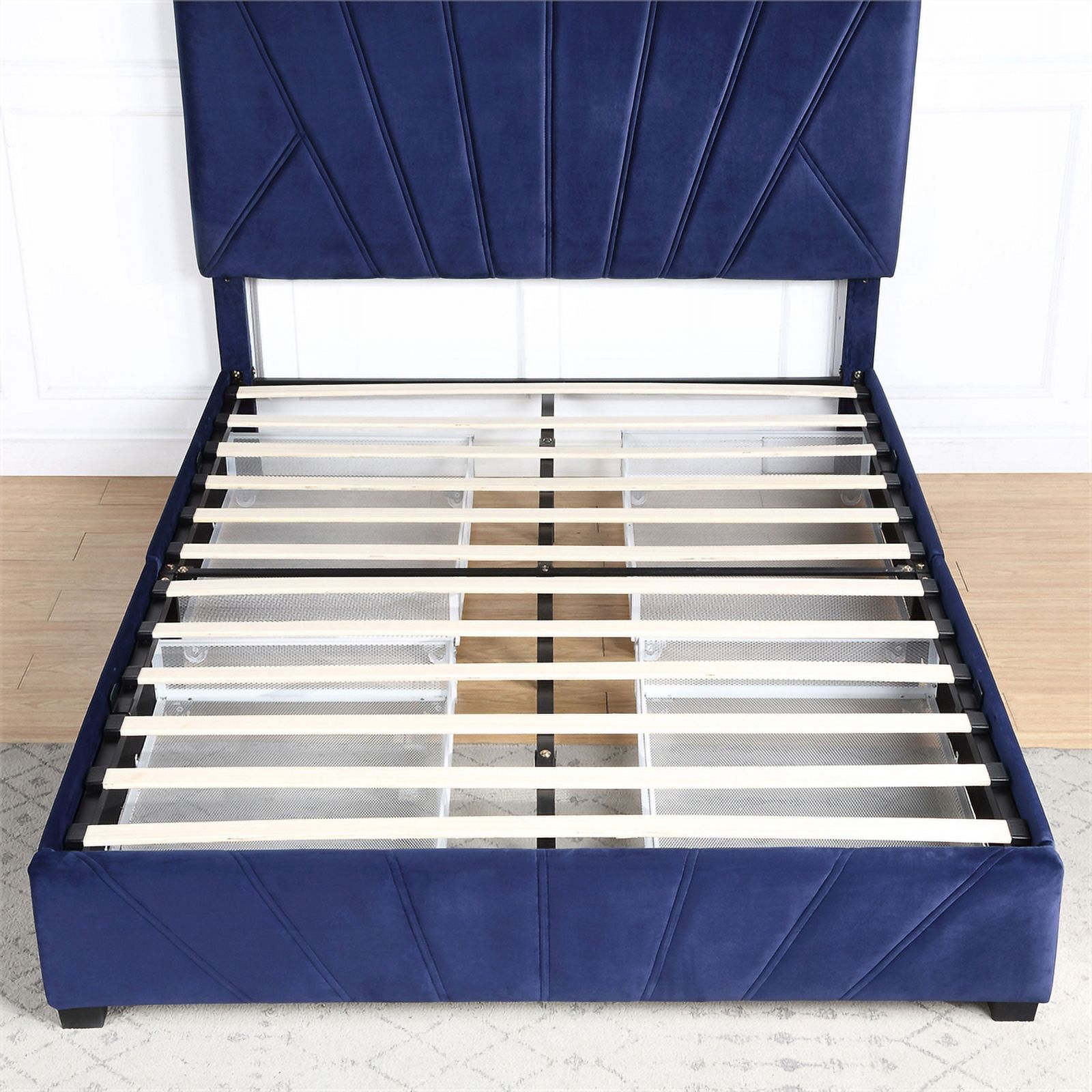 Furniture of America Harper Fabric Upholstered Queen Bed with 4-Drawer in Navy