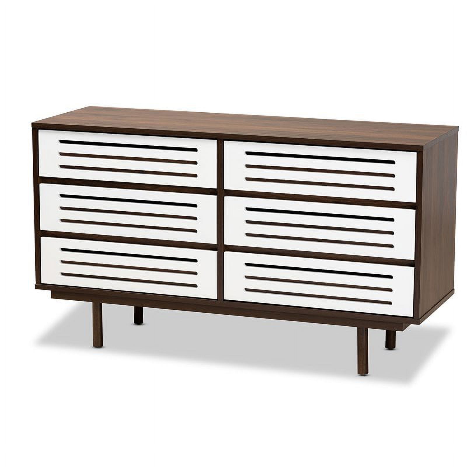 Hawthorne Collections 6 Drawer Wooden Double Dresser in Walnut and White