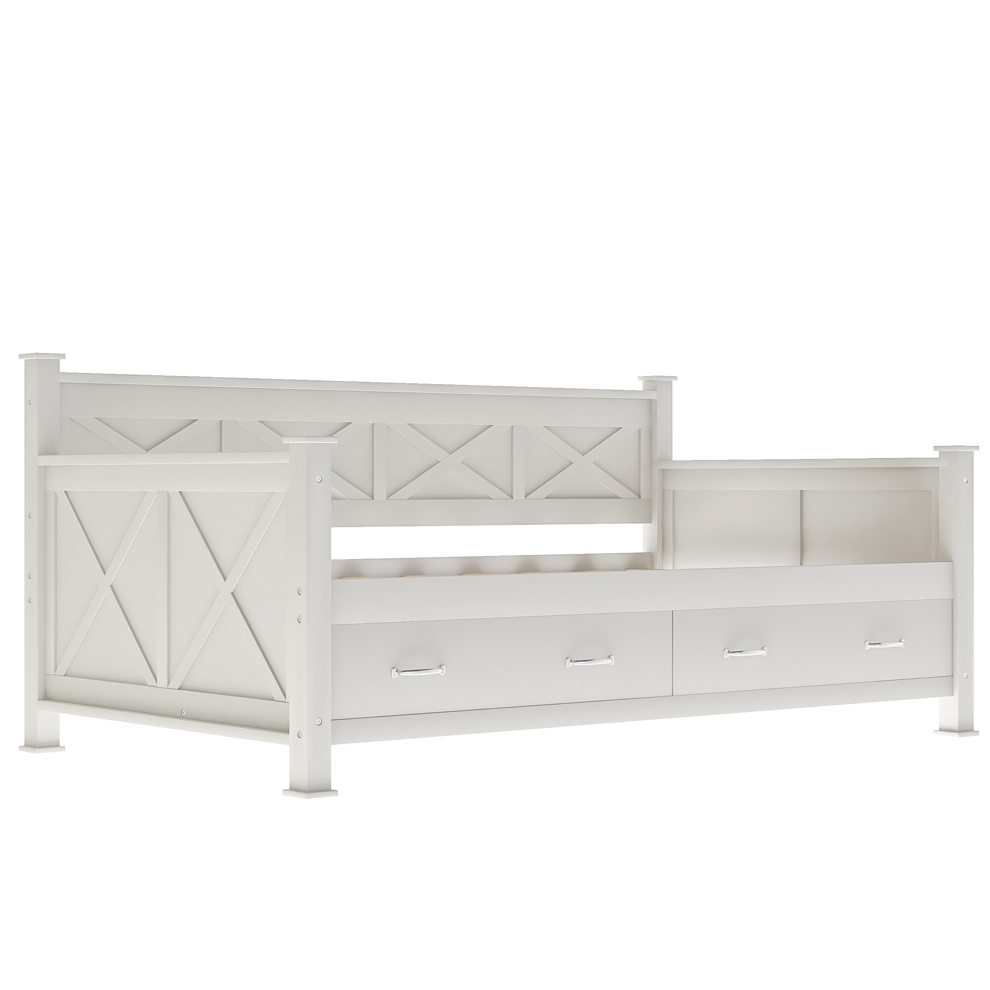 Solid Wood Twin Daybed with 2 Large Drawers, Rustic Design Cream White
