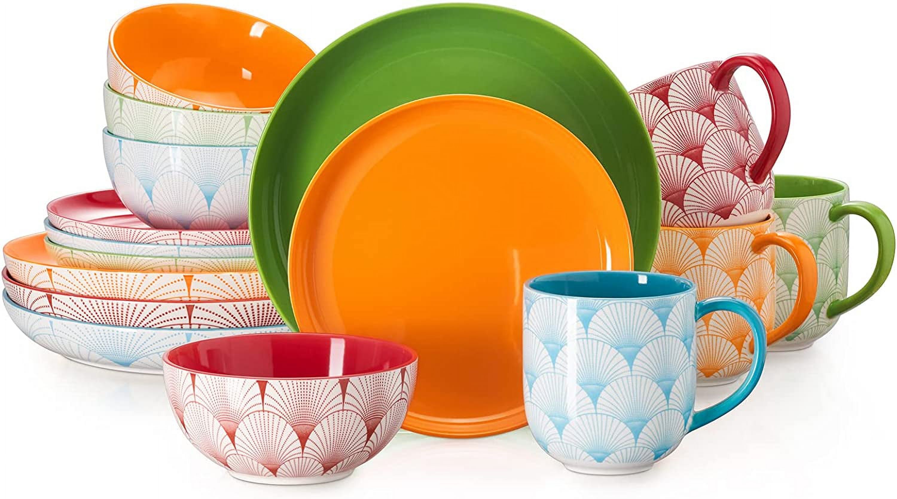 Ceramic Dinnerware Set, Service for 4, 16-Piece Dish Set, Colorful Dinner Plates, Dessert Plates, Coffee Mugs and Soup Cereal Bowls Set for Home , Housewarming Gift