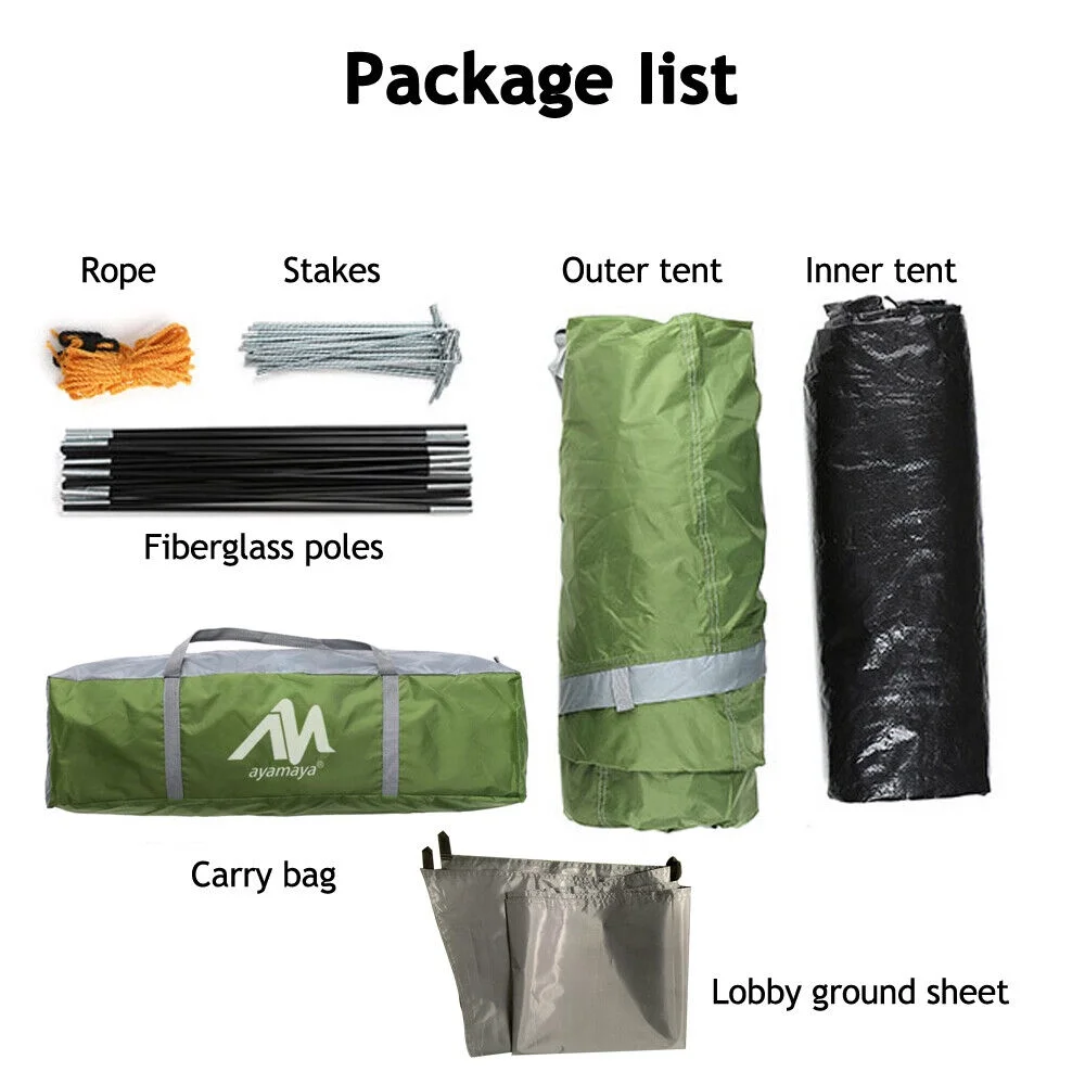 HOMEYA 3-4 Person Dome Camping Tent With Vestibule, 2 Room, Double Layer, Family Tunnel Tent, Green