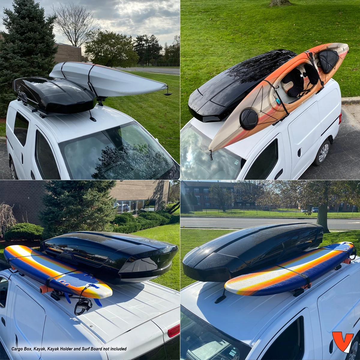 Vantech Heavy Duty 2 Bar Ladder Roof Rack Fits: Transit Connect 2014-On (Black)