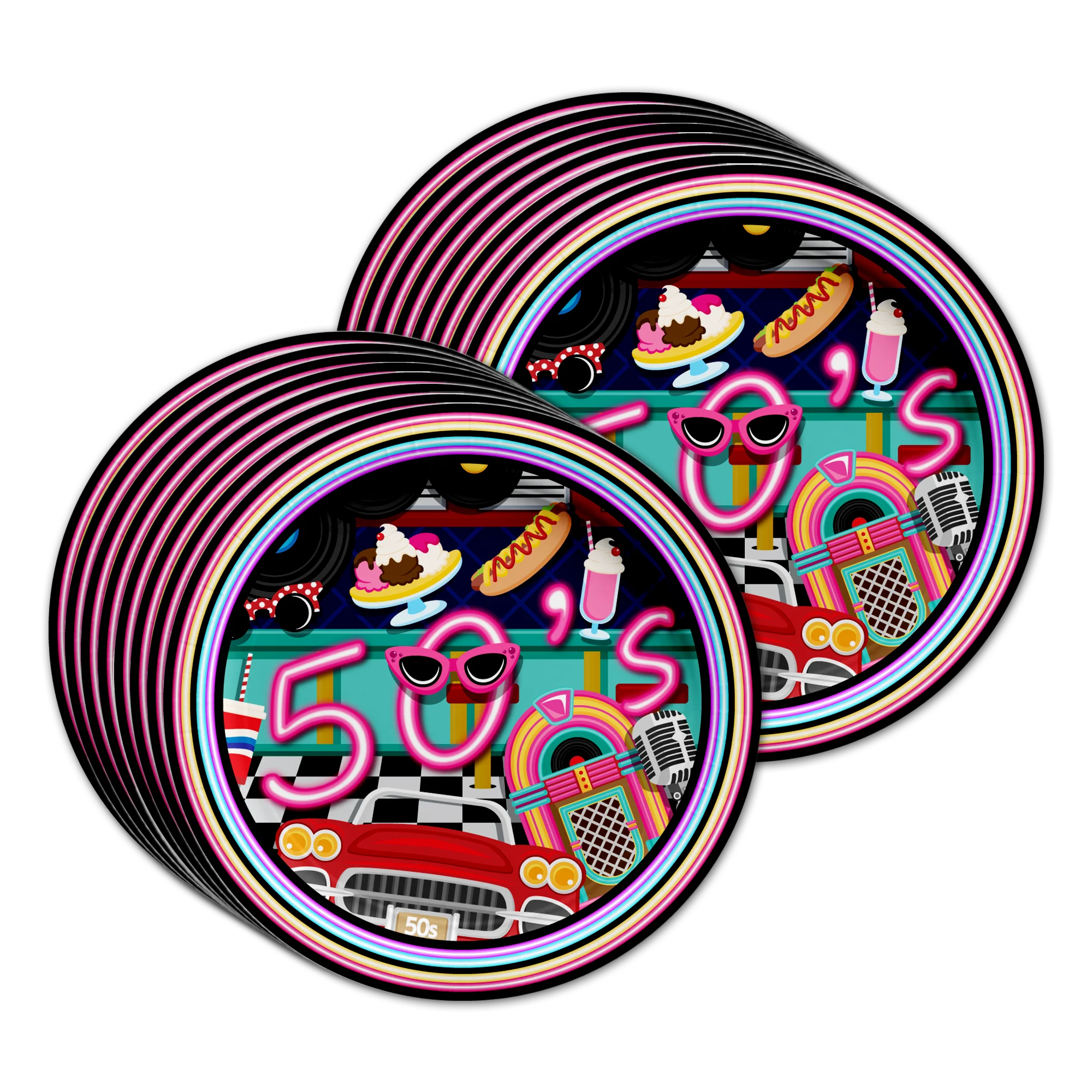 50's Diner Birthday Party Supplies Set Plates Napkins Cups Tableware Kit for 16