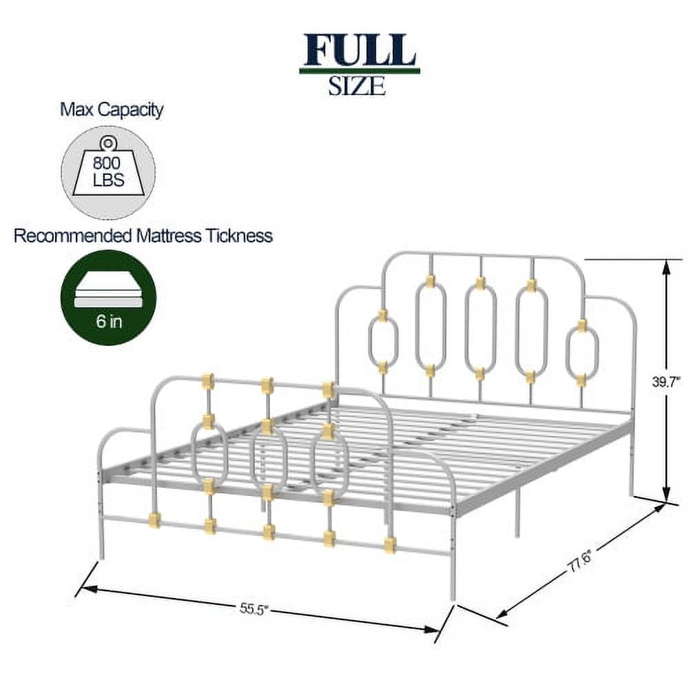 Metal Bed, White with Gold Details, Full