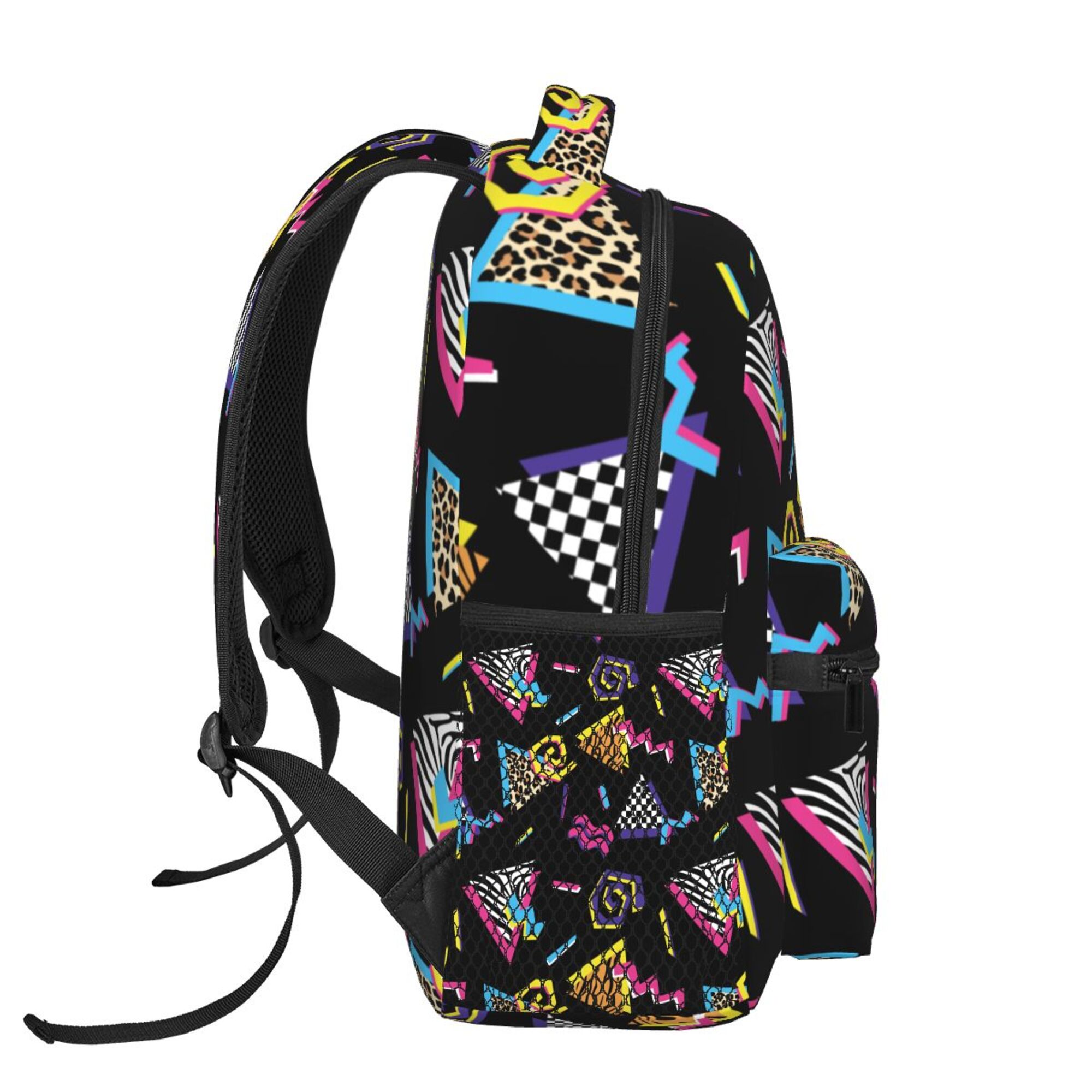 LAKIMCT Black 80S 90S Style School Backpack, Durable Casual Student Bookbag College Lightweight Hiking Travel Daypack