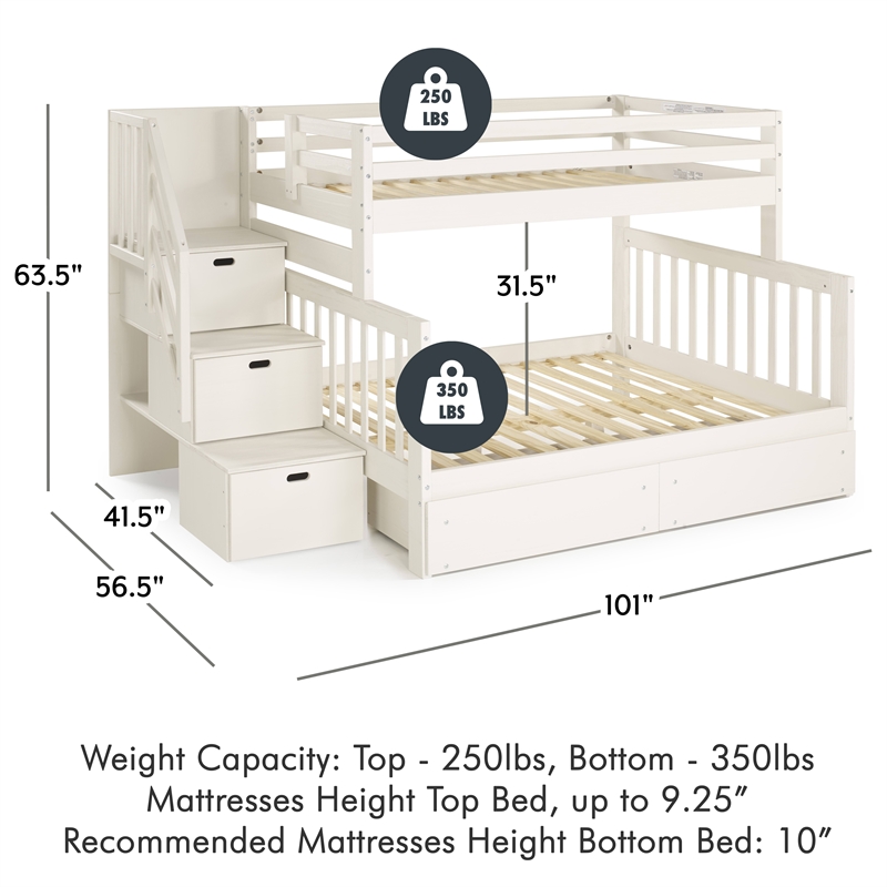 My Bed Now Acadia Twin-over-Full 2-Drawer Wood Bunk Bed w/ Staircase in Cream