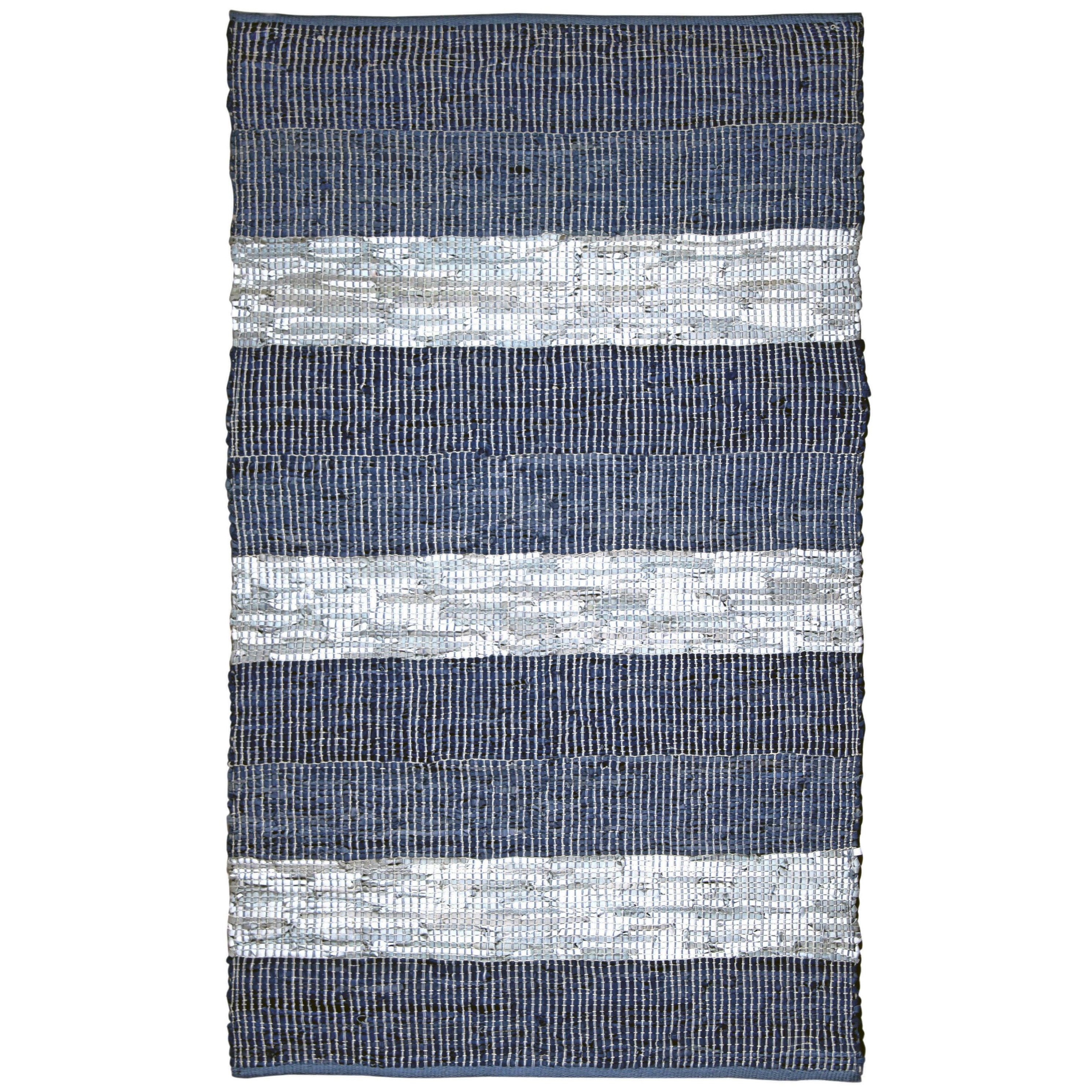 St. Croix Trading Blue Striped Matador Leather Chindi Rug 5' x 8' Stripe 5' x 8' Indoor Rectangle Cabin & Lodge, Casual