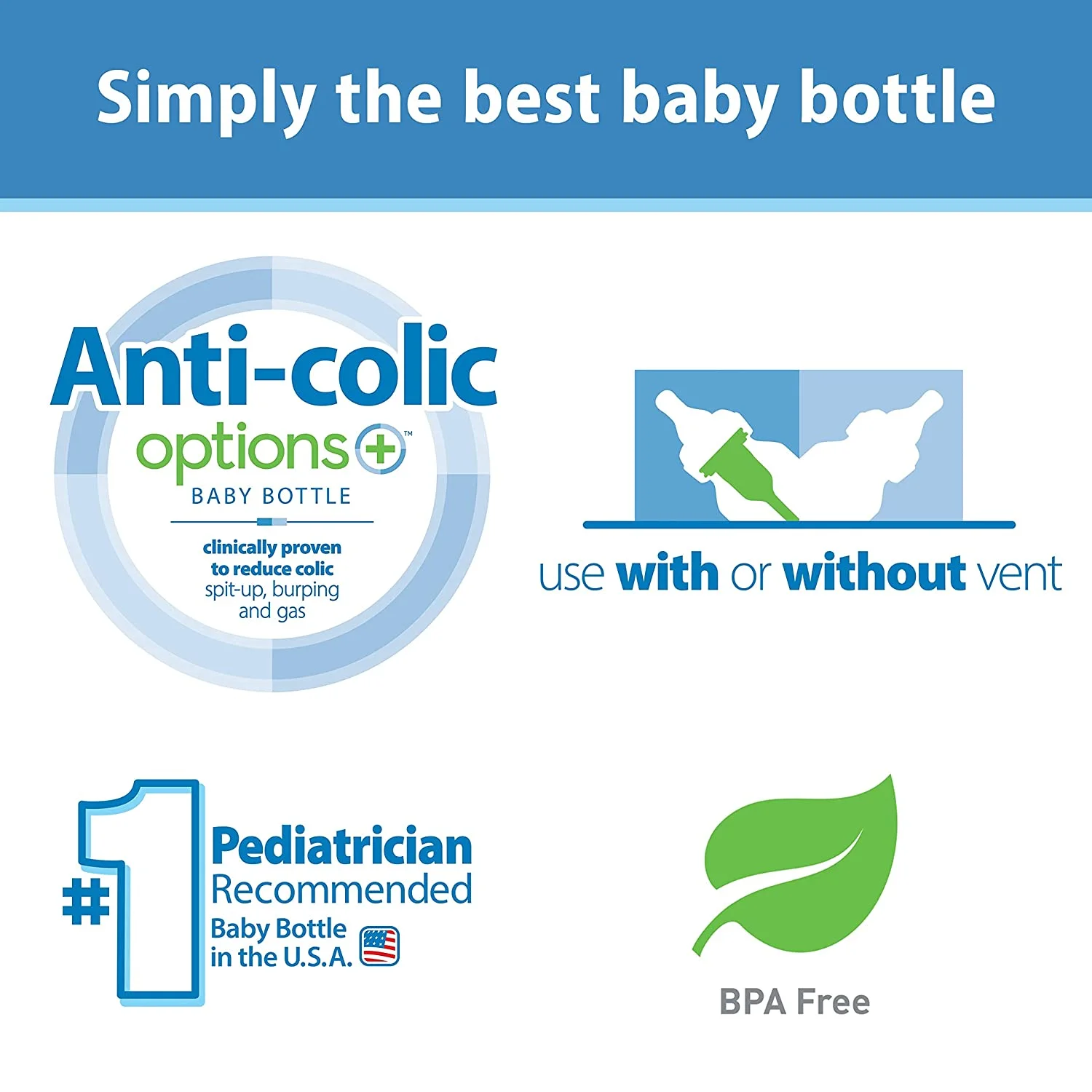 Dr. Brown’s Natural Flow® Anti-Colic Options+™ Narrow Baby Bottles 4 oz/120 mL, with Level 1 Slow Flow Nipple, 3 Pack, 0m+ Lavender