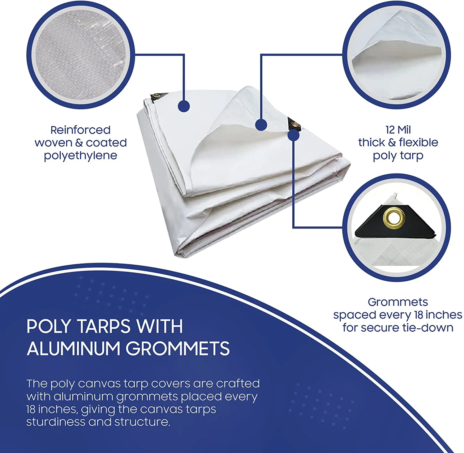 Tarps Now Waterproof Poly Tarps, 12 Mil Heavy Duty Tarp - White (6’x8’)