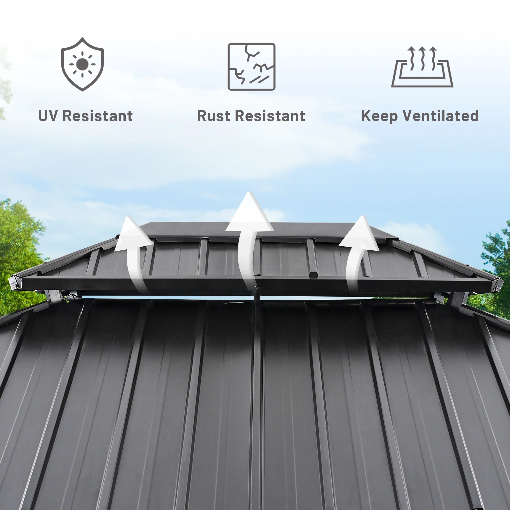 EGEIROS LIFE 12 Ft. W X 10 Ft. D Double Aluminum Hard Roof Patio Gazebo With Mosquito Net (Gray)