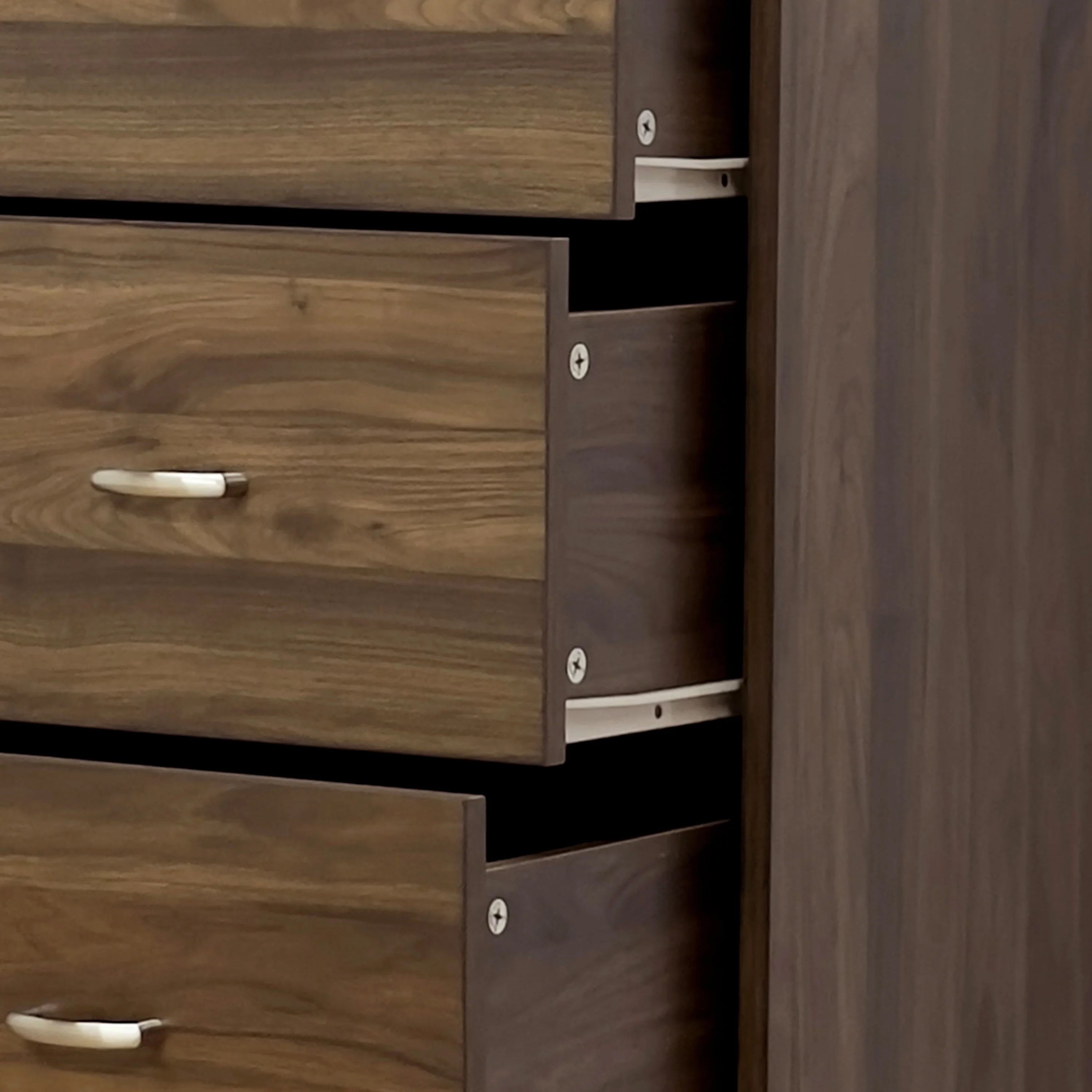 GDF Studio Wilbur Mid Century Wooden 3 Piece 5 Drawer Dresser and Nightstand Bedroom Set, Columbia Walnut