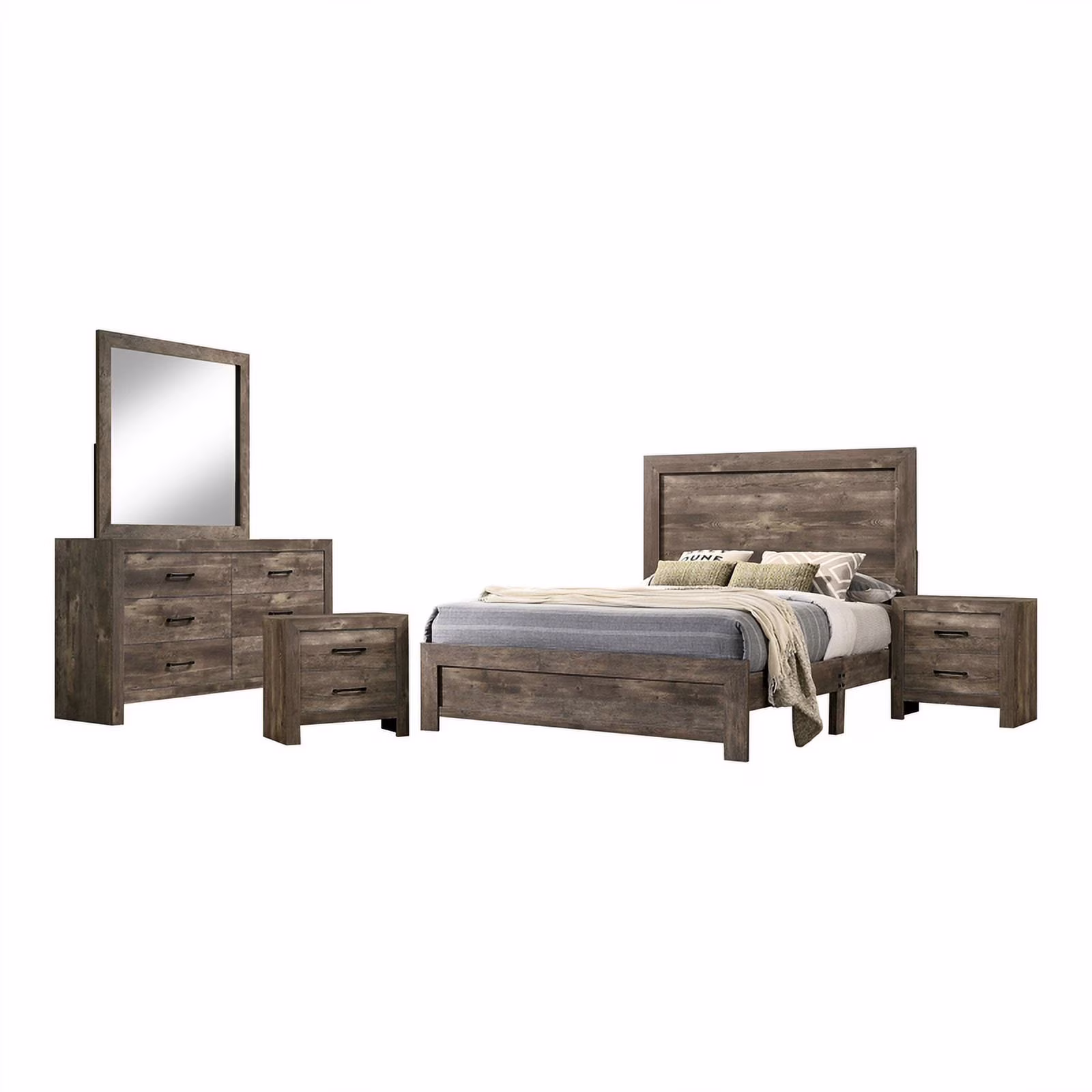 FOA Shoreview 5pc Natural Wood Bed Set - Cal King+2 Nightstands+Dresser+Mirror