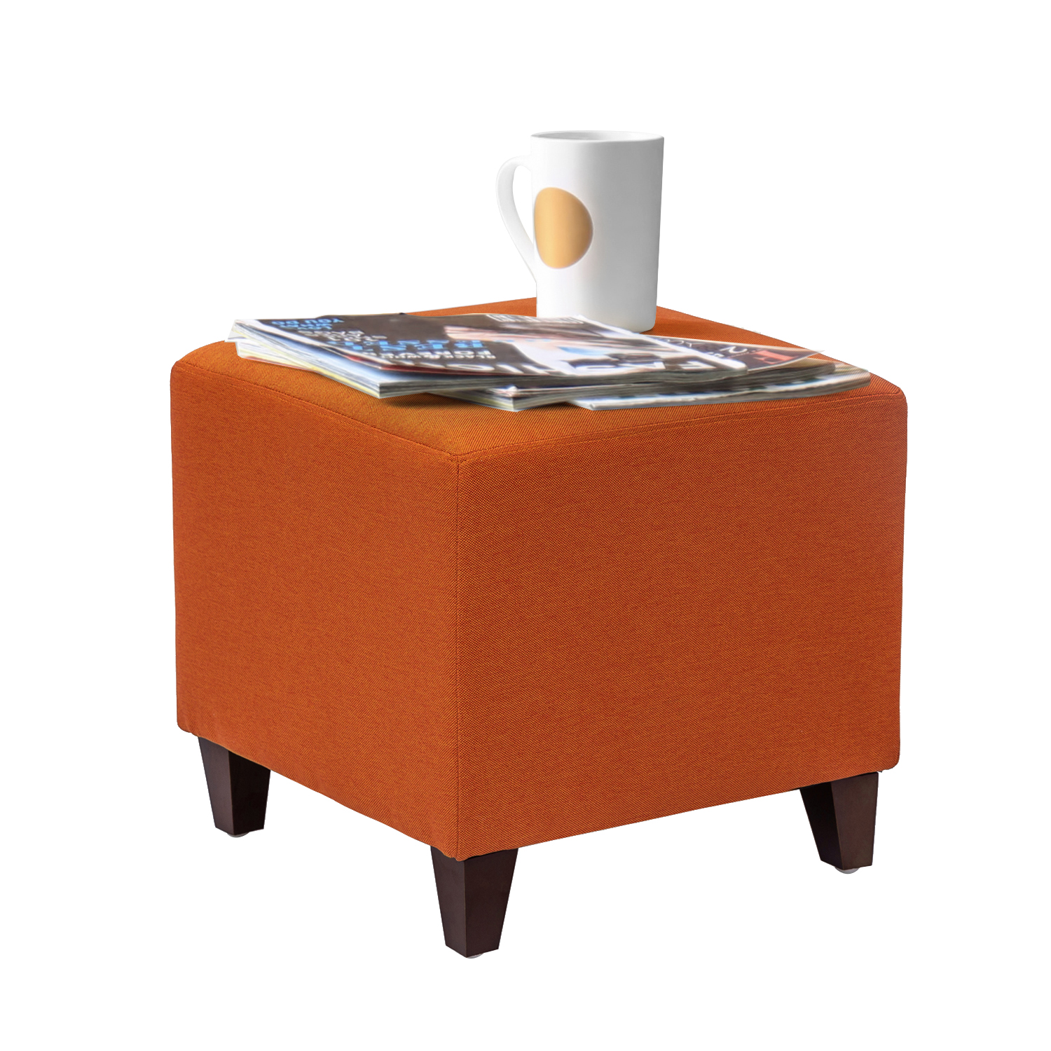 Homebeez Fabric Ottoman Square Footstool Padded Footrest Seat Sofa Footrest Extra Seating Orange