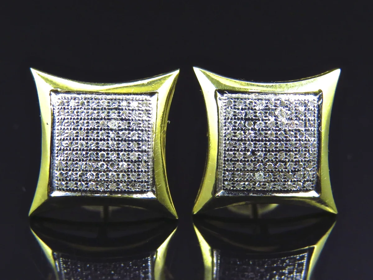 Puffed Pillow Kite Diamond Stud Earrings Plated In Yellow Gold (13MM .33ct)