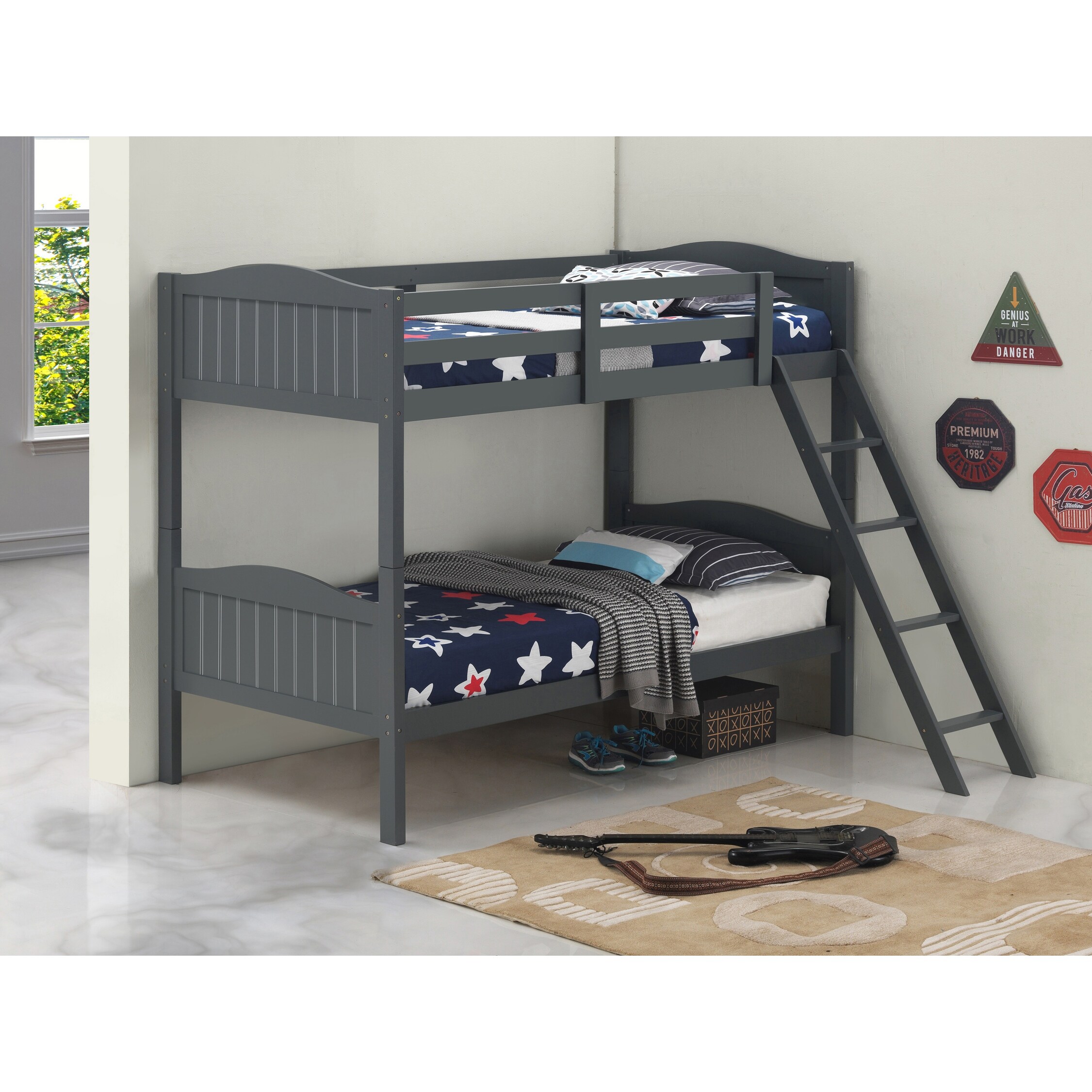 Bloedell Wooden Bunk Bed with Arched Headboard Grey Twin/Twin Wood Finish