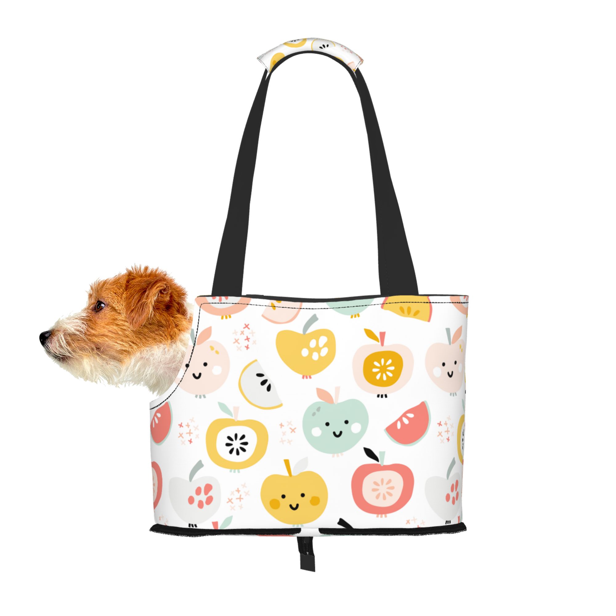 TEQUAN Foldable Dog Purse Carrier, Collapsible Cute Funny Smiling Fruits Prints Pet Travel Tote Bag for Small Cat Puppy, Waterproof Dog Soft-Sided Carriers