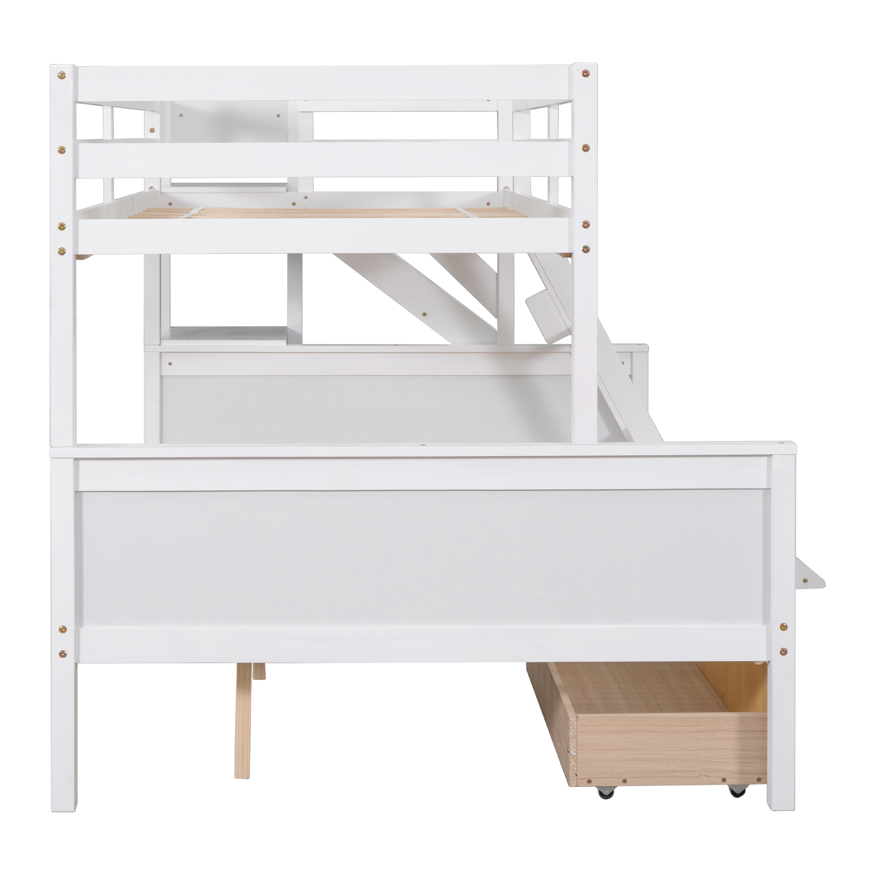 Double detachable bed ,Twin over Full Bunk Bed with 2 Drawers,Slide,Shelves White