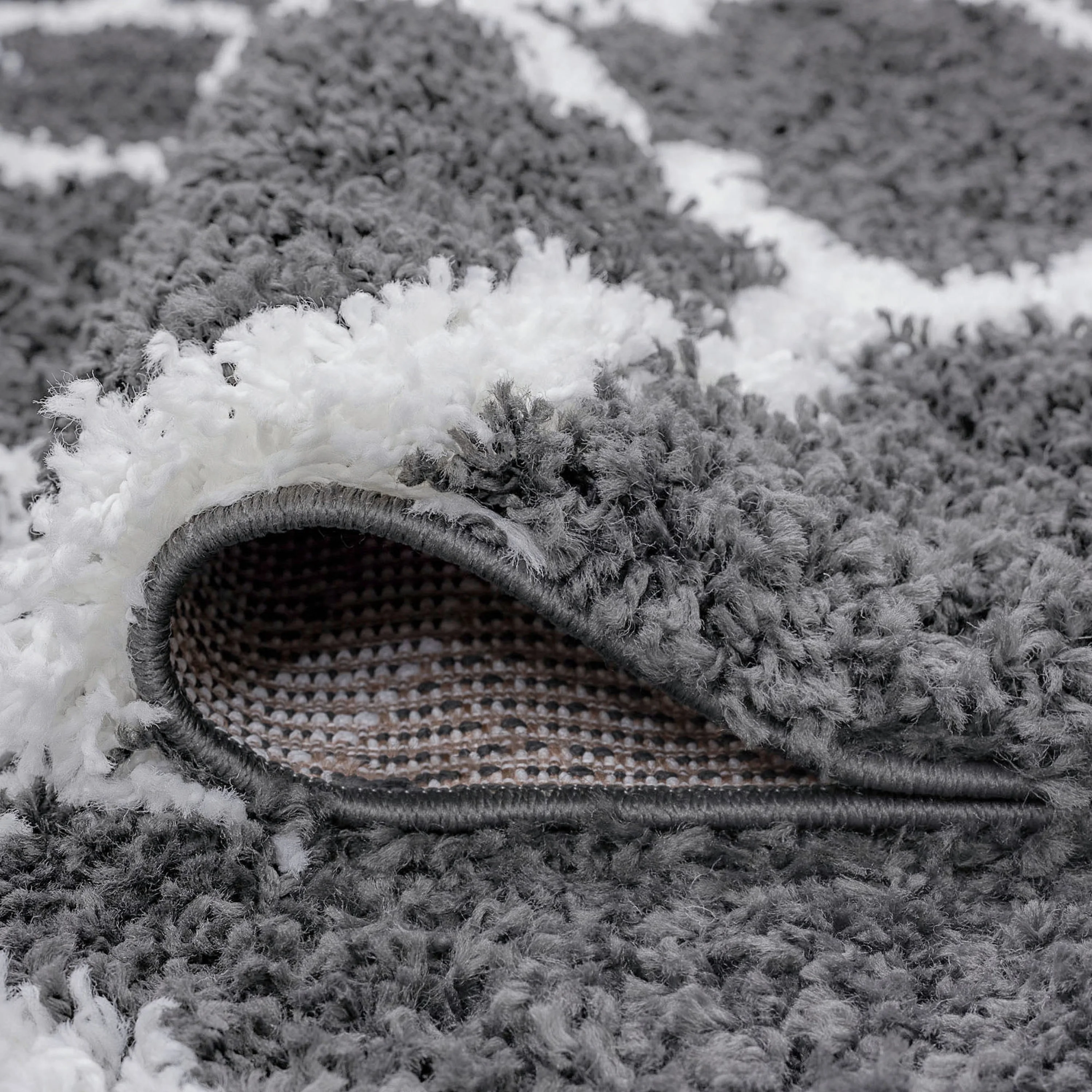 Transitional 8x10 Area Rug Shag Thick (7'10'' x 10'2'') Geometric Gray, White Living Room Easy to Clean