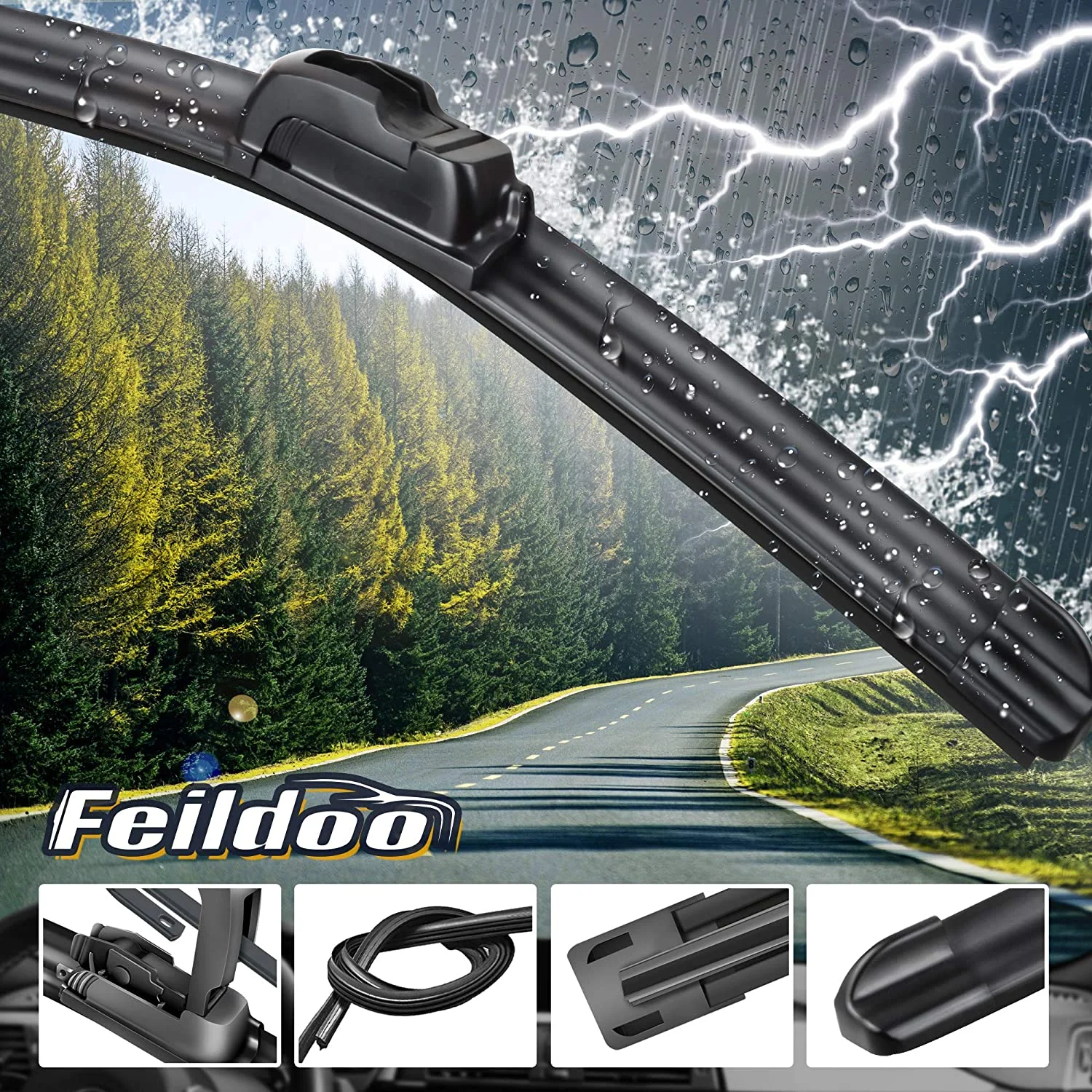 Feildoo Windshield Wiper Blades fit for 2002-2006 Honda CR-V J U Hook Car Front Window Wipers Blade (set of 2) , NO1809N