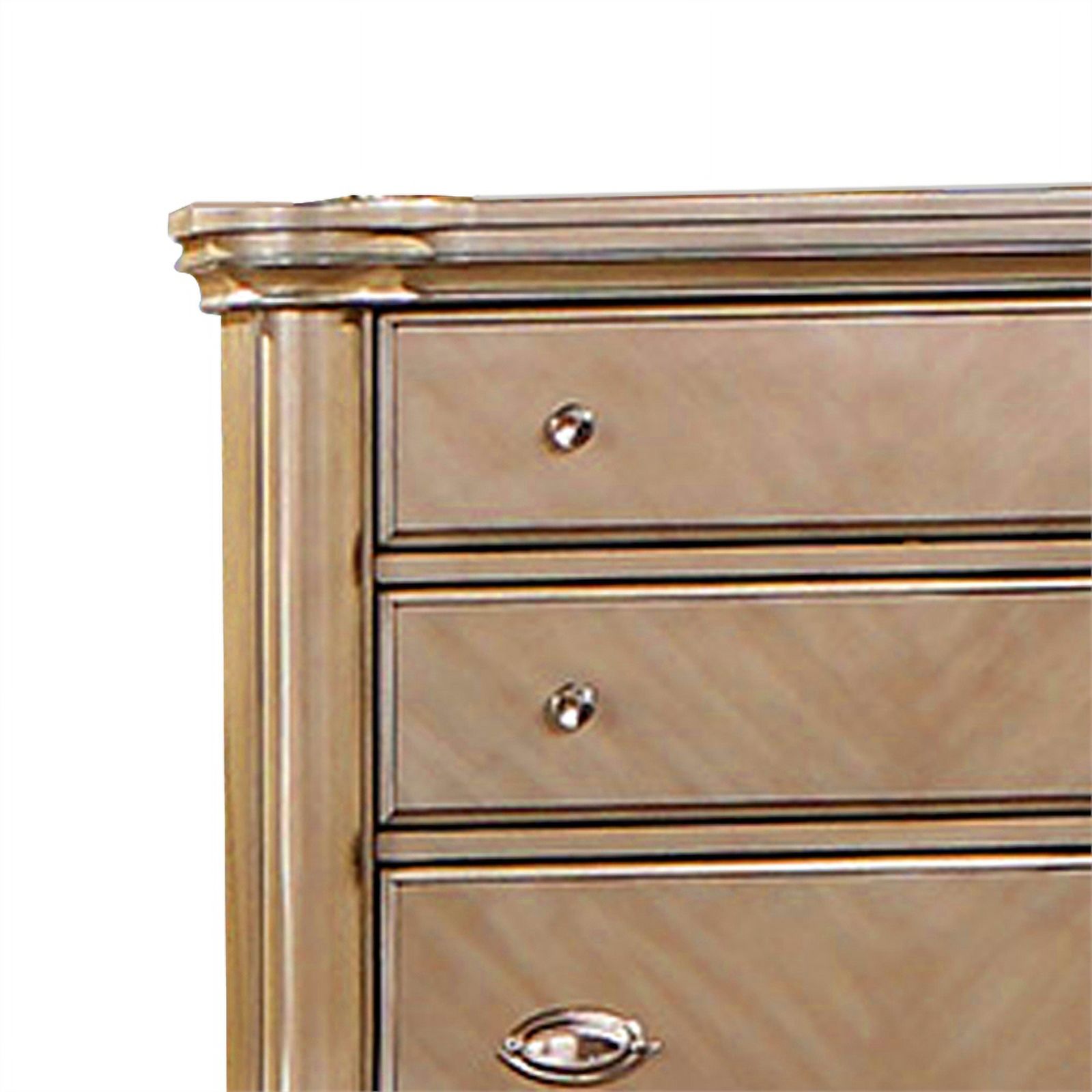 BenJara BM284302 56 in. Ada Pine Wood Chevron Pattern 5 Drawer Tall Dresser Chest, Brown