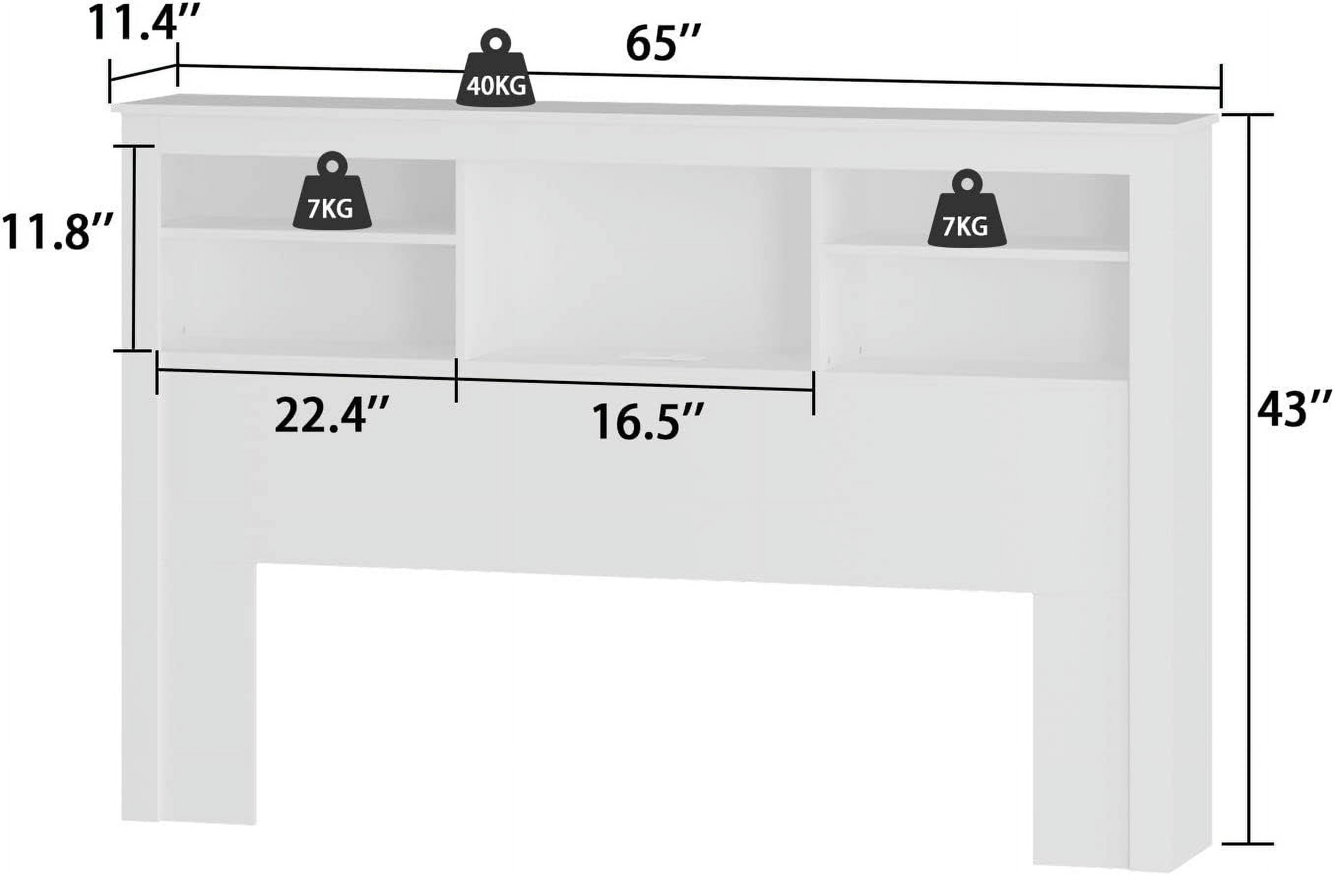 Headboard with USB Port & Storage Shelves, Queen Size Headboard with Adjustable Light & Remote, for Full/Queen Size, for Bedroom White (65”W x 11.4”D x 43”H)