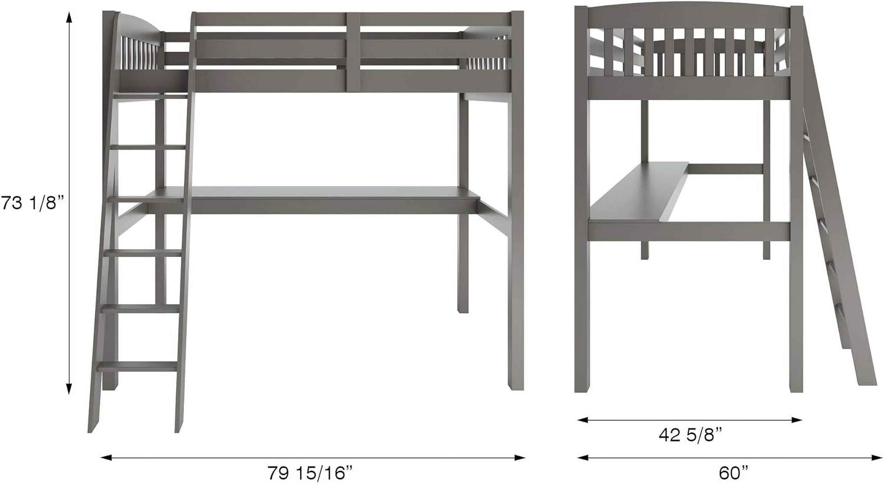 High Loft Bed With Desk, Wooden Loft Bed With Security Guardrail, Slat Support And Angled Ladder, Size Loft Bed For Kids, Teens, Adults Boys & Girls (, Gray)