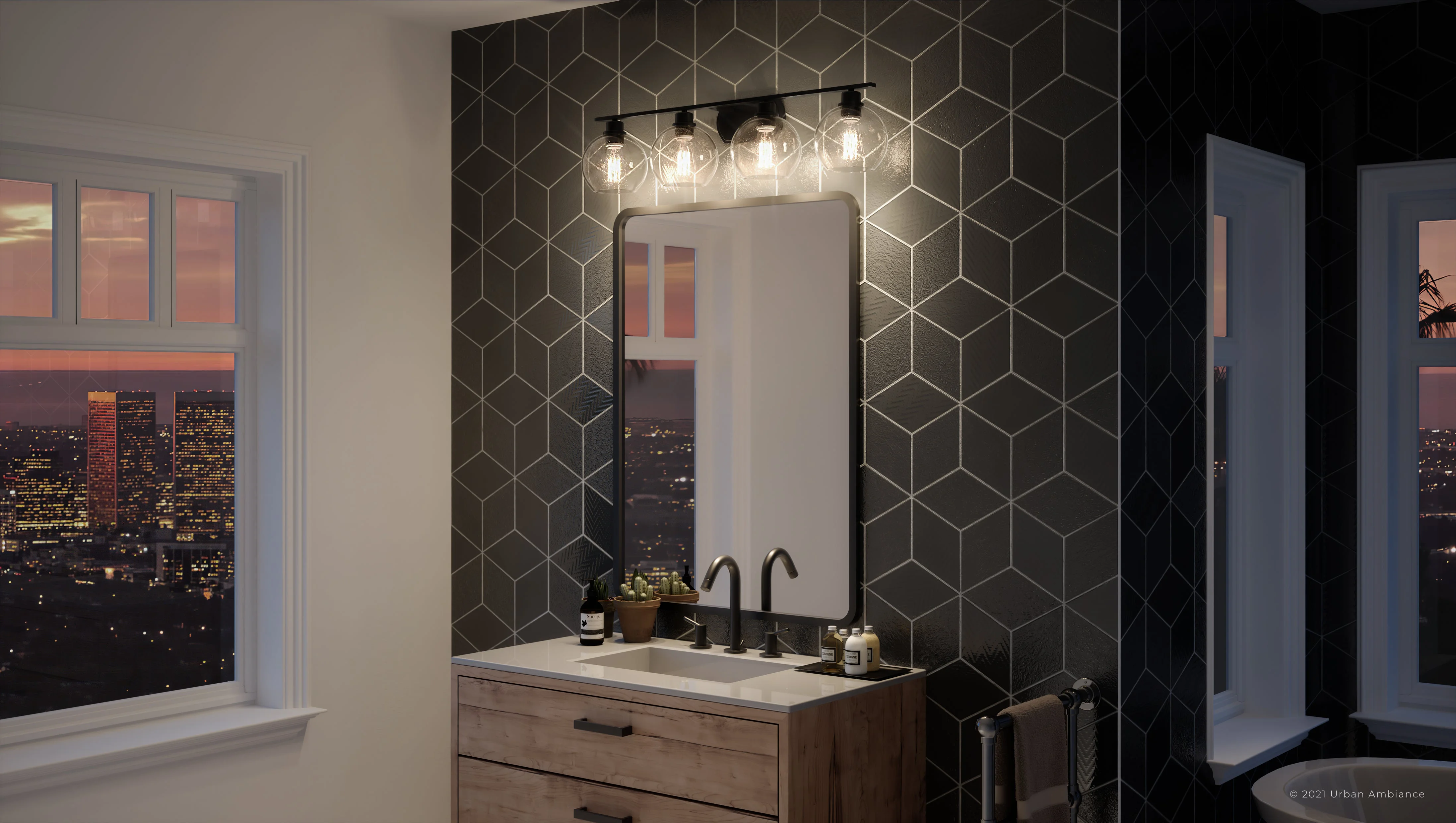 Luxury Utilitarian Indoor Bath Fixture, 8.50''H x 36.00''W, with Modern Farmhouse Style Elements, Classic Design, Matte Black Finish and Clear Seeded Glass, UQL3451