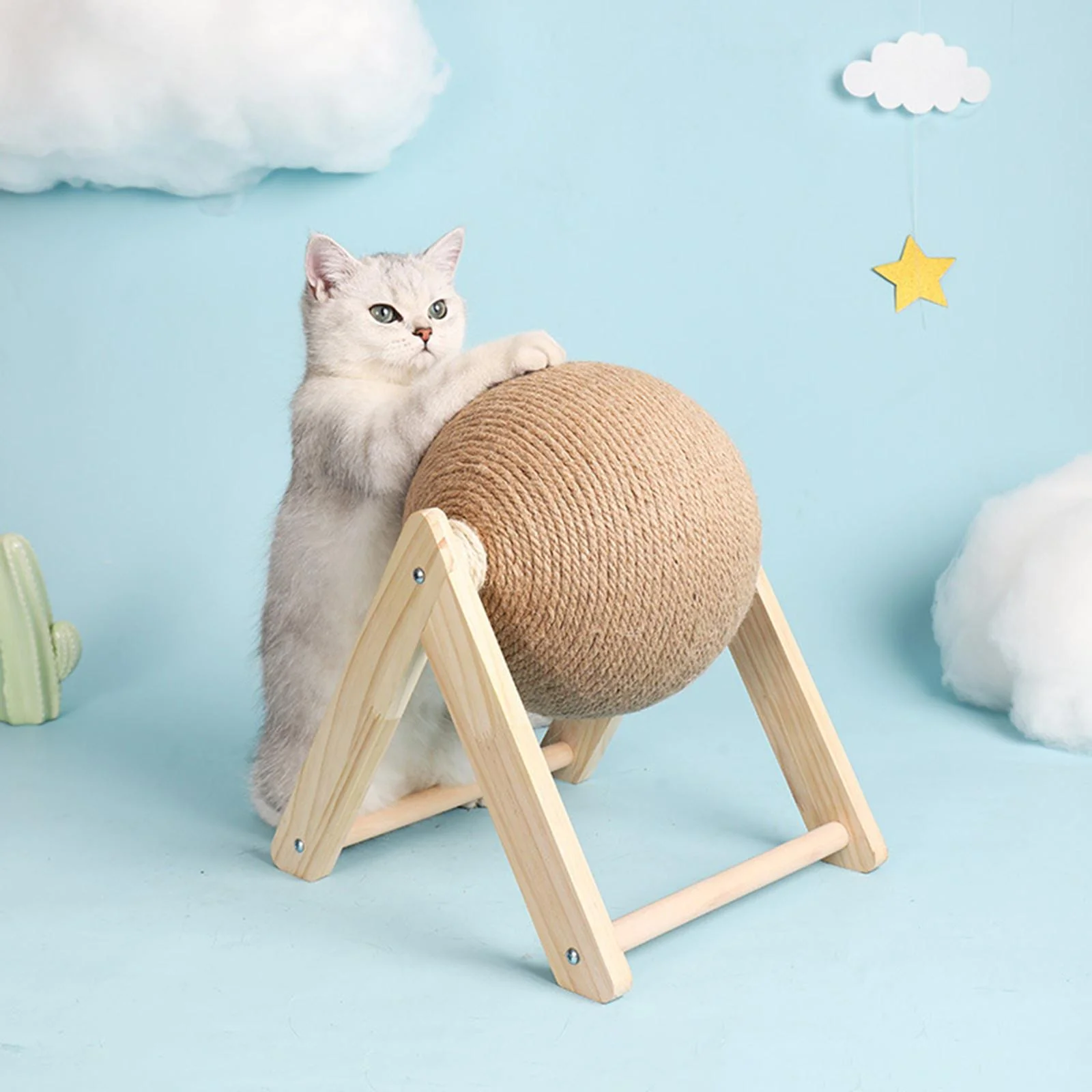 2021 Pet Cat Scratcher Toy Wooden Natural Sisal Rope Ball Cat Scratching Ball AU 8.66x7.09x6.29 inch