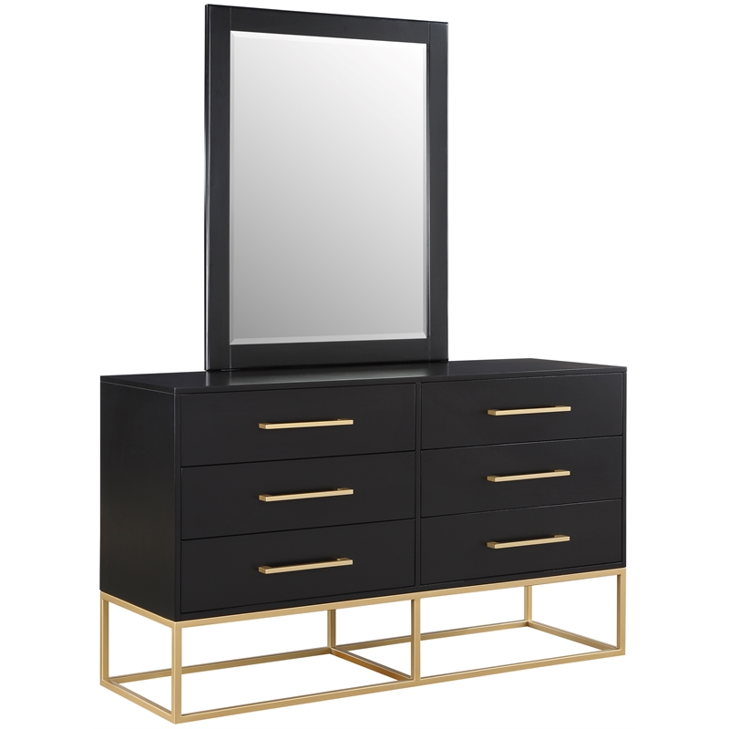 Meridian Furniture Maxine Black Dresser with Gold Metal Legs and Handle