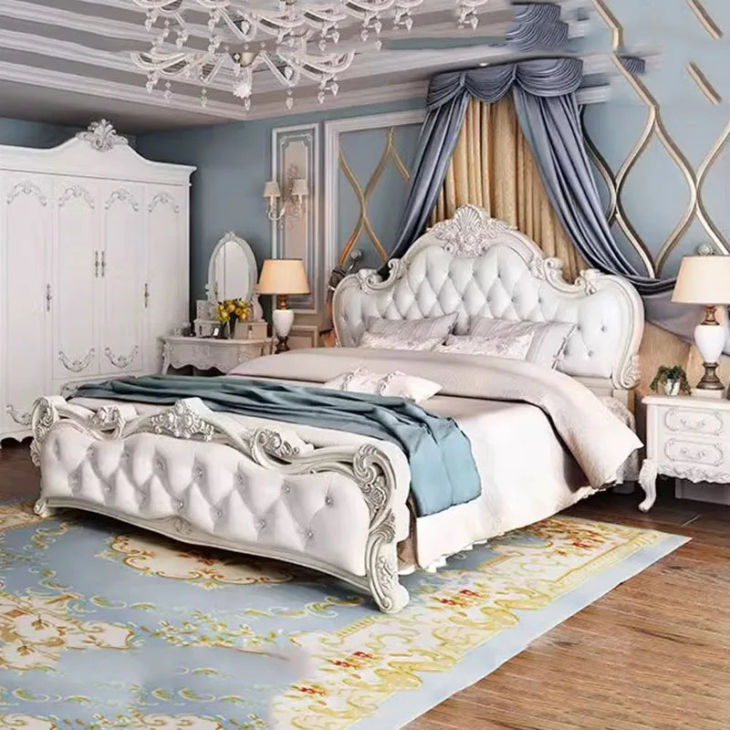 Girl Luxury Aesthetic Double Bed Under Storage King Bedroom Double Bed Modern Wood Leather Letto Matrimoniale Room Furniture