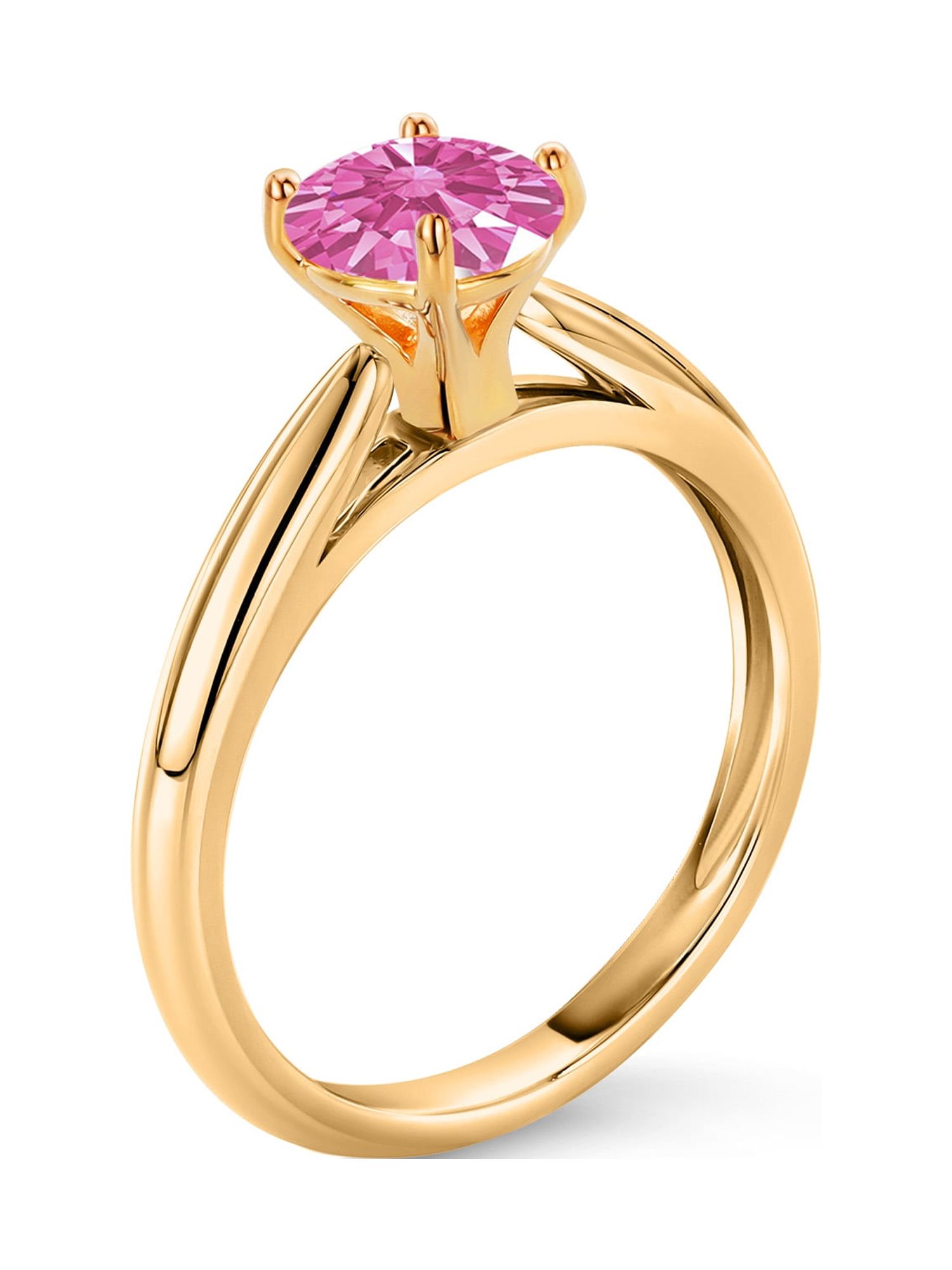 Gem Stone King 0.84 Ct Round Pink Zirconia 10K Yellow Gold Solitaire Engagement Ring