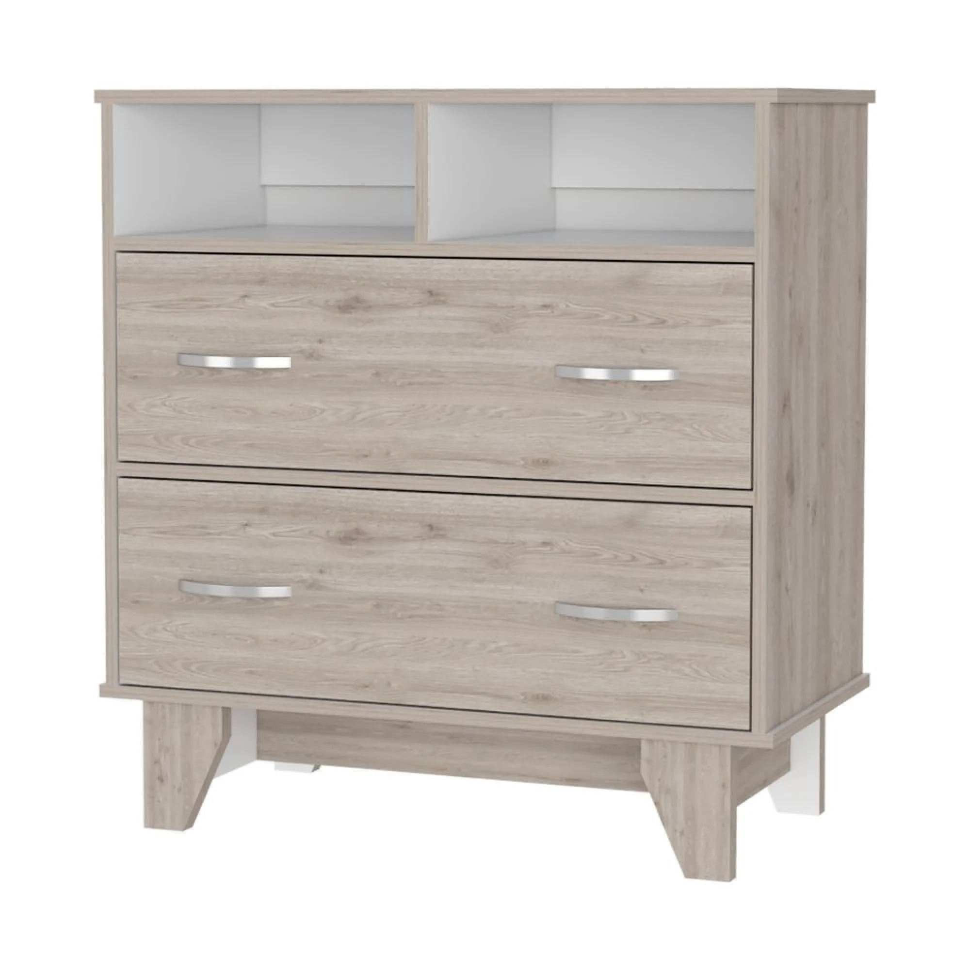 Dawn Whisper Aaron 2-Drawer 2-Shelf Dresser, Light Gray