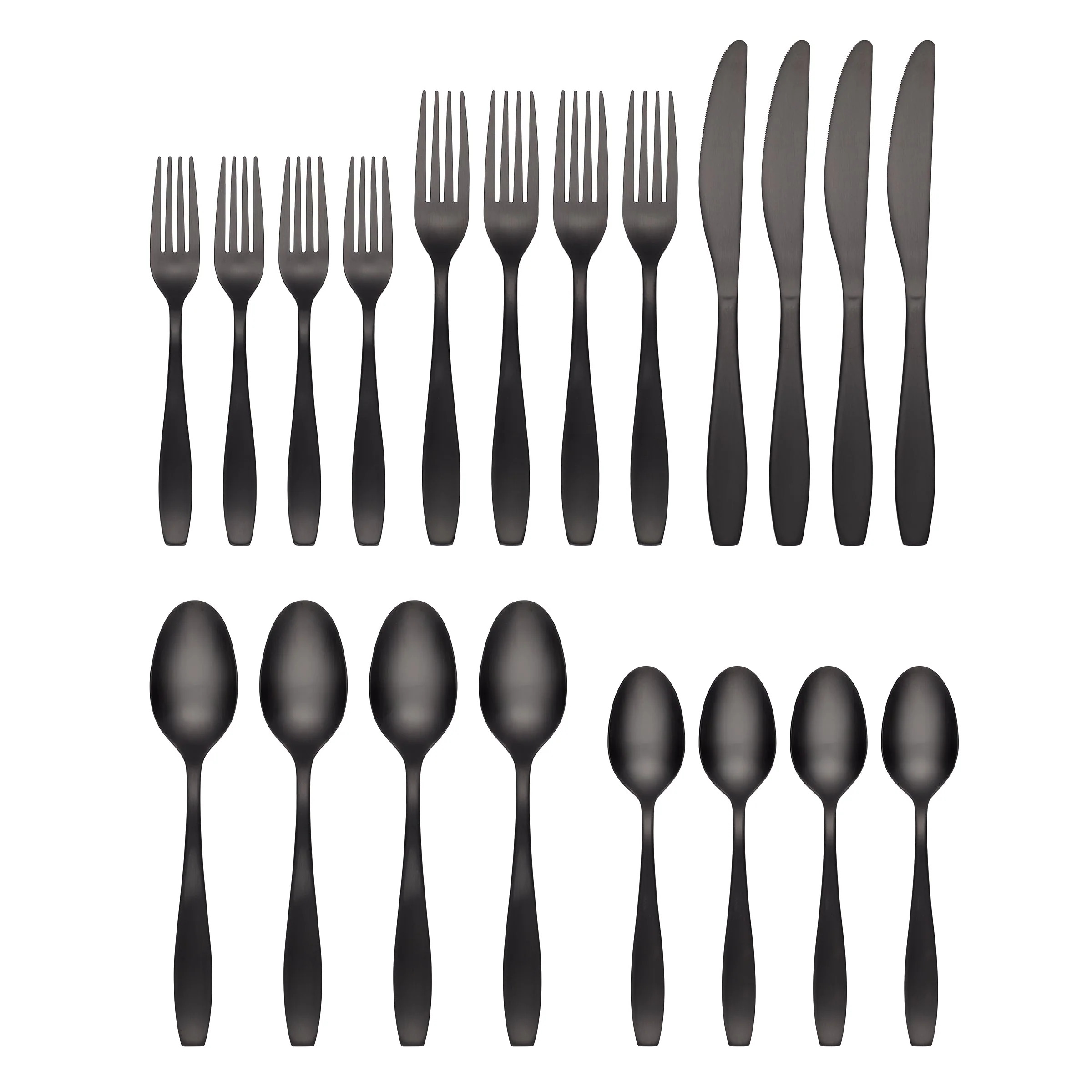 Cambridge Silversmiths January Black Satin 20-Piece Flatware Set, Service for 4